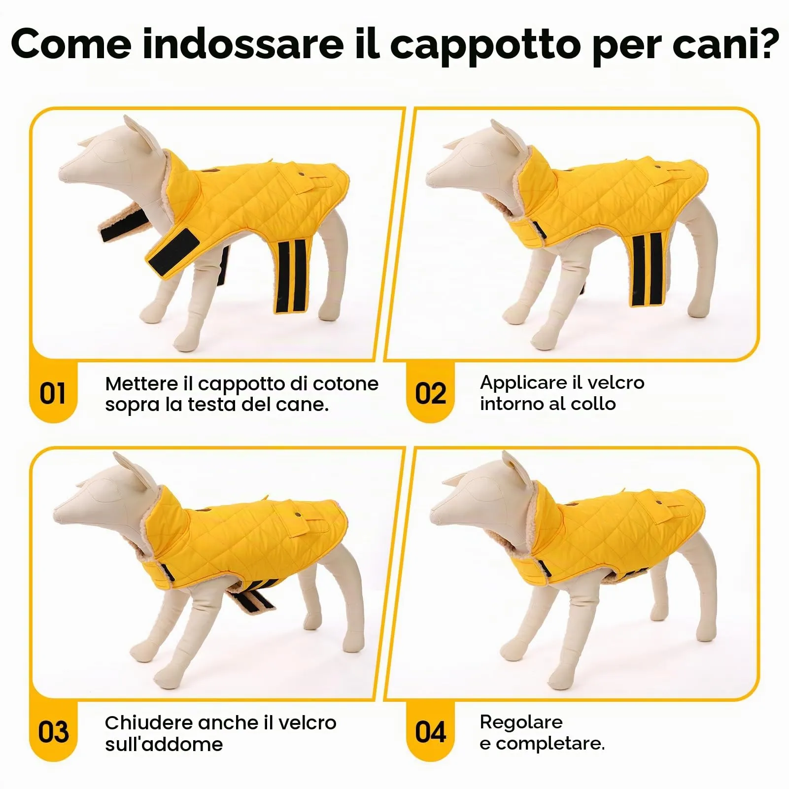 CITÉTOILE Gilet Termico Invernale per Cani in Lana Spessa Giallo M - immagine 5