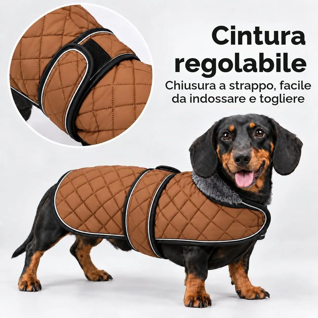 Giacca bassotto MOREZI, foderata in pile, con cintura regolabile e bande riflettenti, migliora la visibilità notturna ed è facile da indossare e da togliere-Marrone-XS - immagine 3