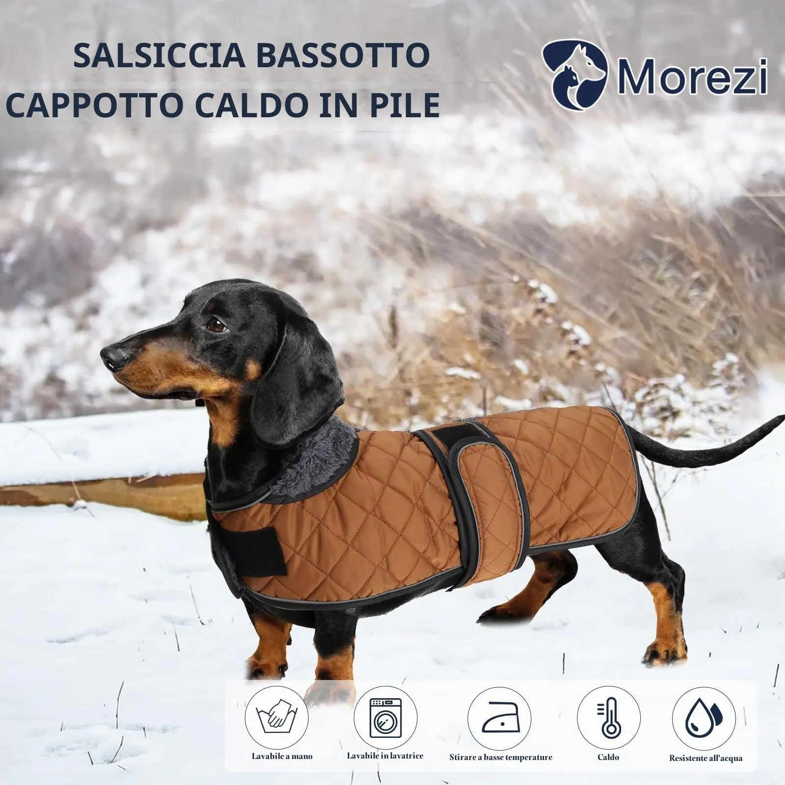 Giacca bassotto MOREZI, foderata in pile, con cintura regolabile e bande riflettenti, migliora la visibilità notturna ed è facile da indossare e da togliere-Marrone-XS - immagine 6