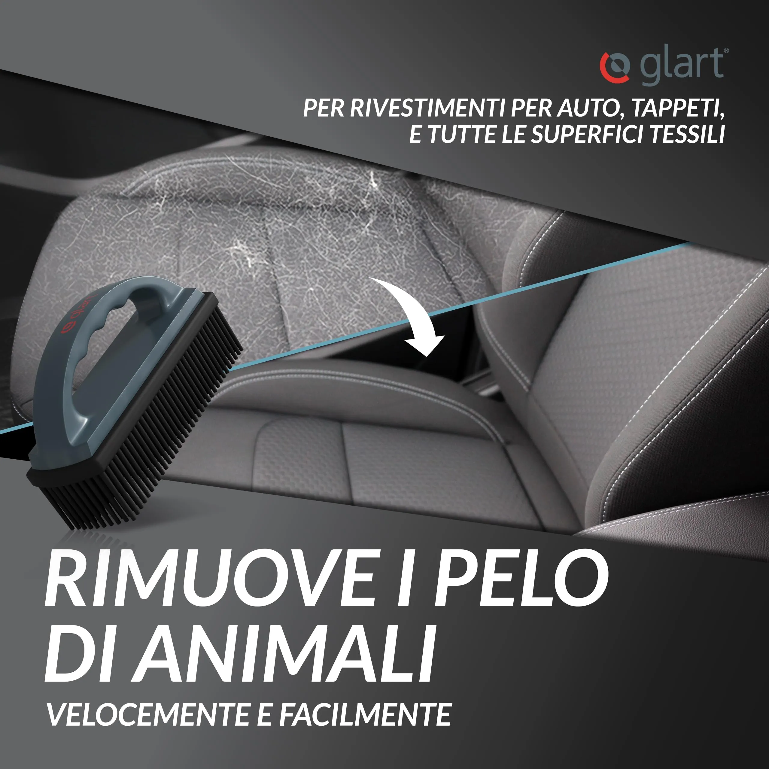 Glart 44THB Spazzola per Cani, per Peli di Animali, Rimuove Peli di Animali e Sporco da Tutti i Sedili, Tappezzeria, Grigio (Anthracite) - immagine 3