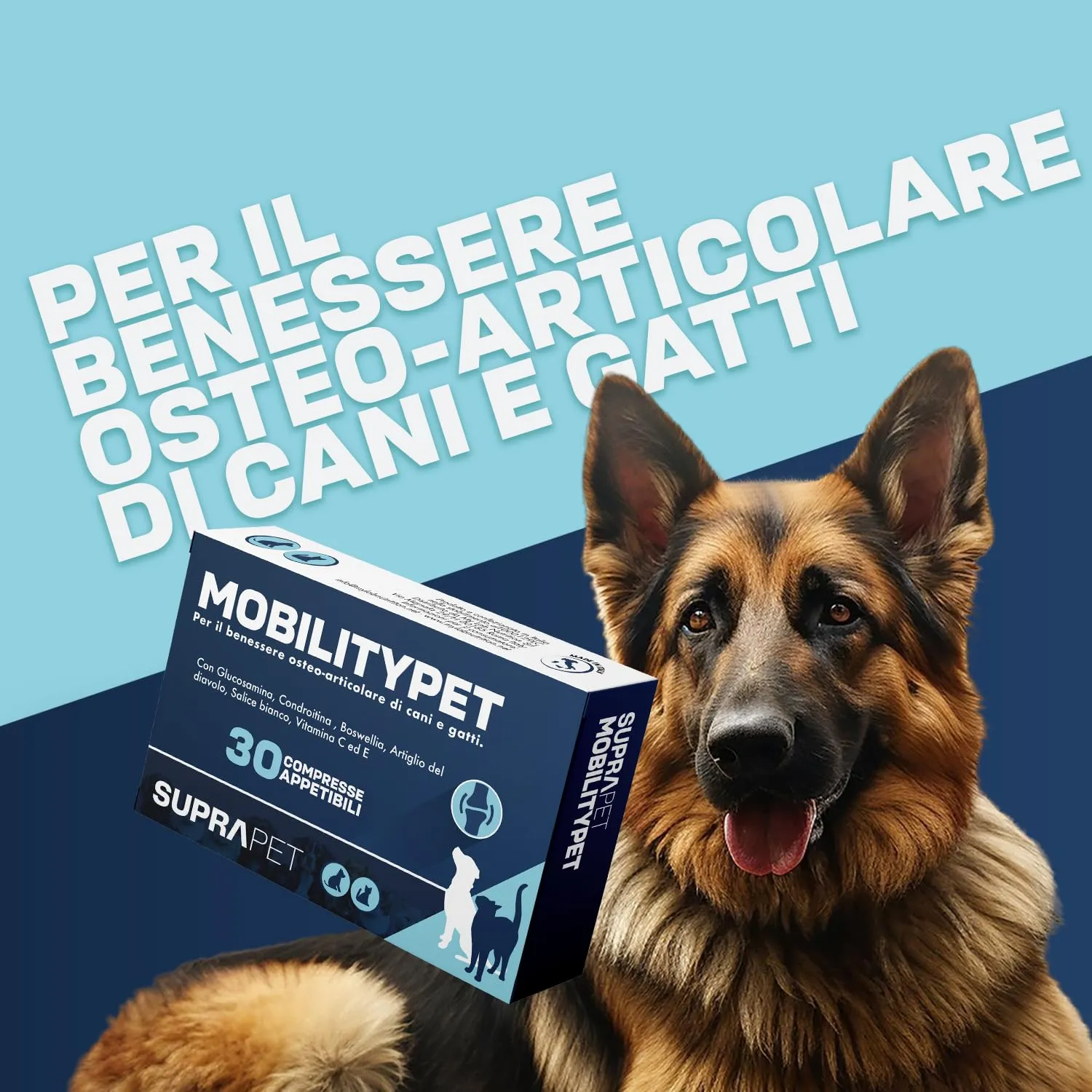 Suprapet MobilityPet Cani e Gatti - Supporto per Ossa e Cartilagini - Con Boswelia Glucosammina, Condroitina, MSM, Artiglio, Vitamina C (30 compresse) - immagine 2