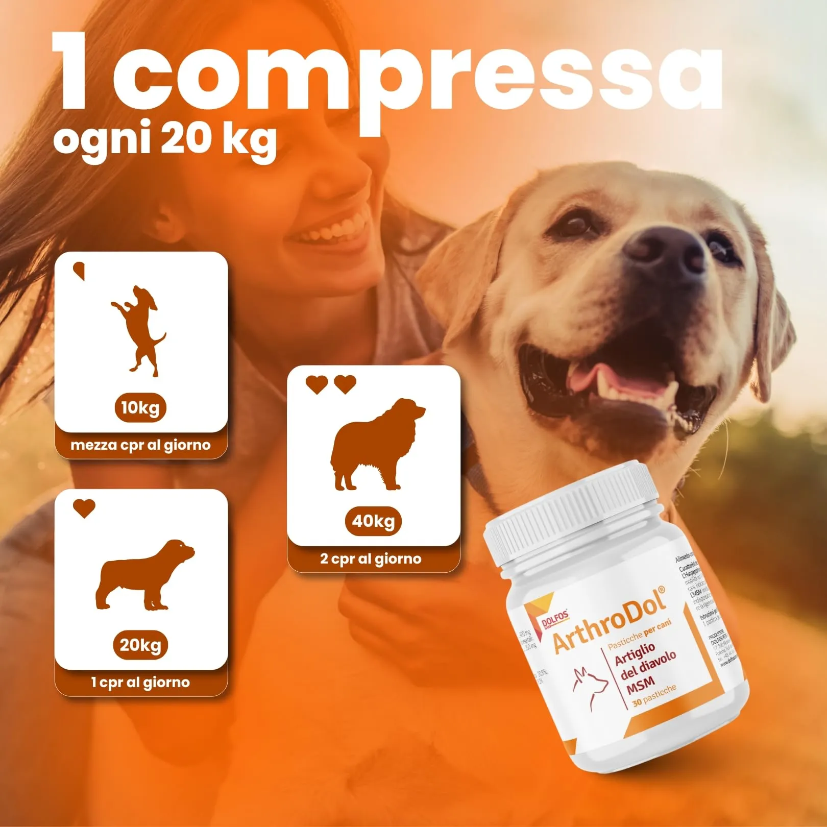 PETS Dolfos ArthroDol 30 CPR - Integratore Articolazioni Cane - Joint Care Analgesico Favorisce la Mobilità dei Cani - Integratori articolazioni Cani 100% Naturale - con Artiglio del Diavolo e Msm - immagine 2