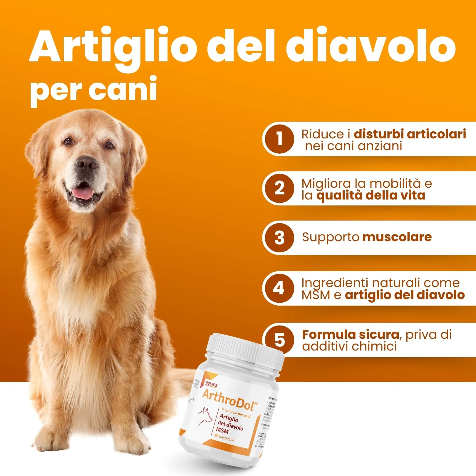 PETS Dolfos ArthroDol 30 CPR - Integratore Articolazioni Cane - Joint Care Analgesico Favorisce la Mobilità dei Cani - Integratori articolazioni Cani 100% Naturale - con Artiglio del Diavolo e Msm - immagine 4