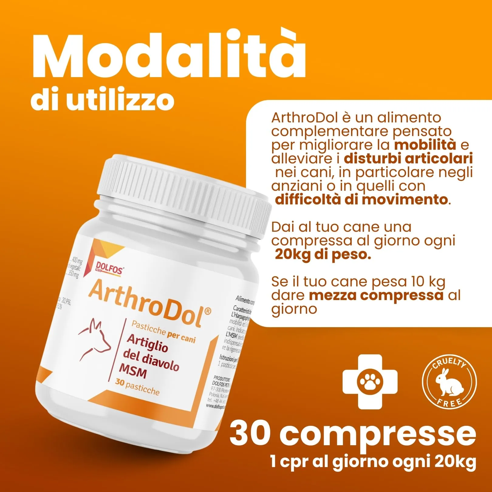 PETS Dolfos ArthroDol 30 CPR - Integratore Articolazioni Cane - Joint Care Analgesico Favorisce la Mobilità dei Cani - Integratori articolazioni Cani 100% Naturale - con Artiglio del Diavolo e Msm - immagine 6