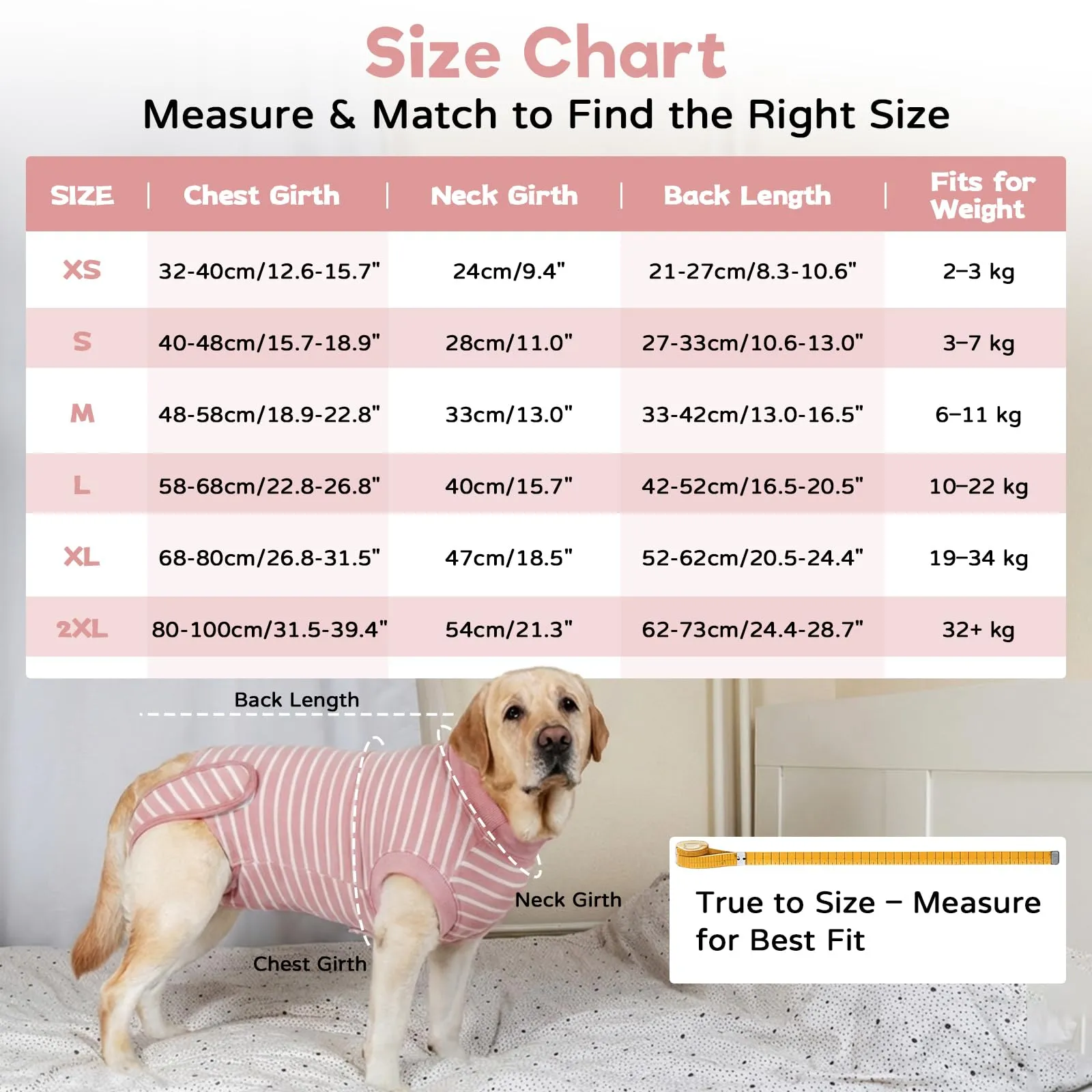 Hjumarayan Tuta Post Operatoria Cane – Body Post Operatorio per Cani, Tuta Recupero Cane e Tuta Antileccamento Cane, Alternativa al Collare Elisabettiano, Rosa XL - immagine 7