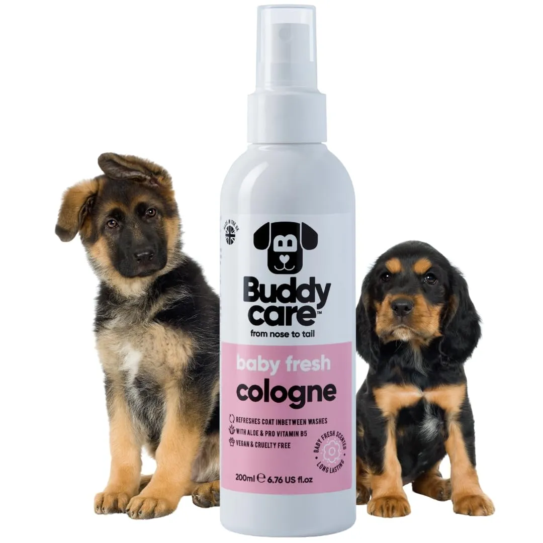 Buddycare Colonia per cani - Colonia per cani dal profumo delicato e polveroso - Rinfresca tra i lavaggi del cane, Bambino fresco, 200 ml (confezione da 1) - immagine 1