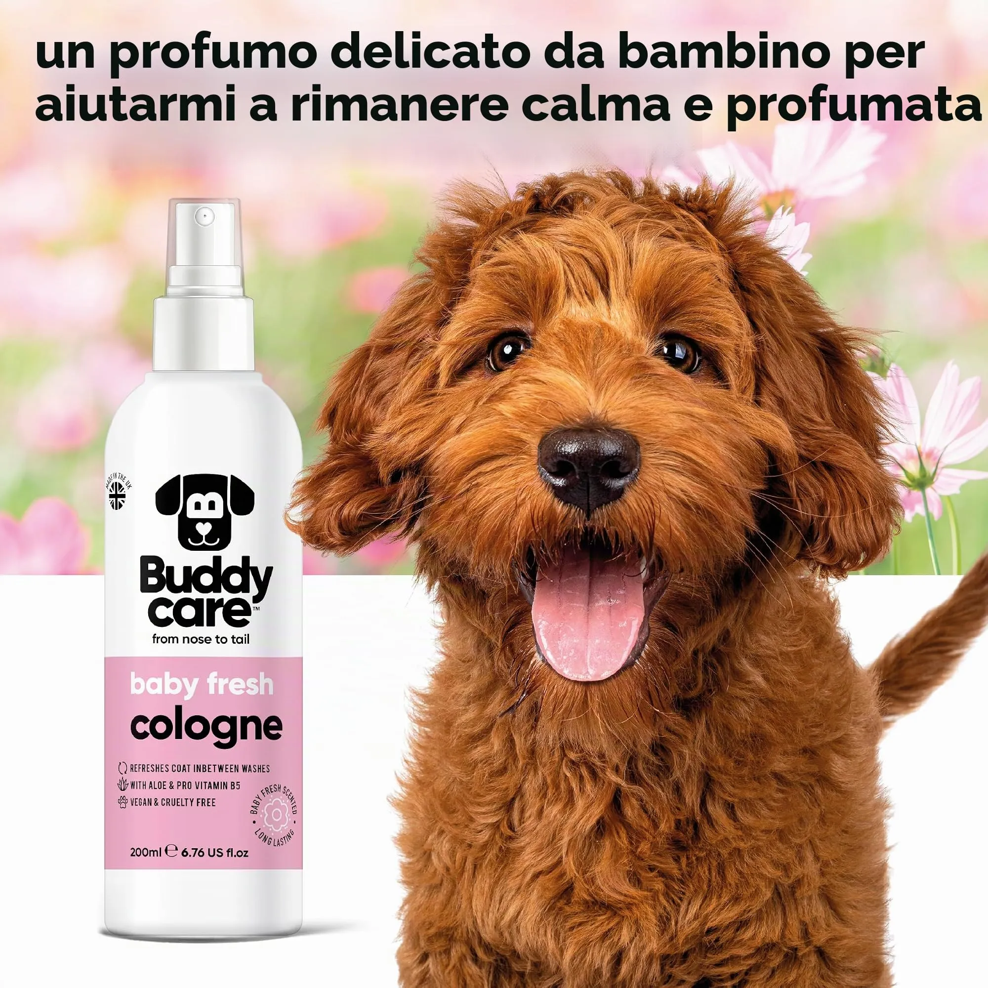 Buddycare Colonia per cani - Colonia per cani dal profumo delicato e polveroso - Rinfresca tra i lavaggi del cane, Bambino fresco, 200 ml (confezione da 1) - immagine 3