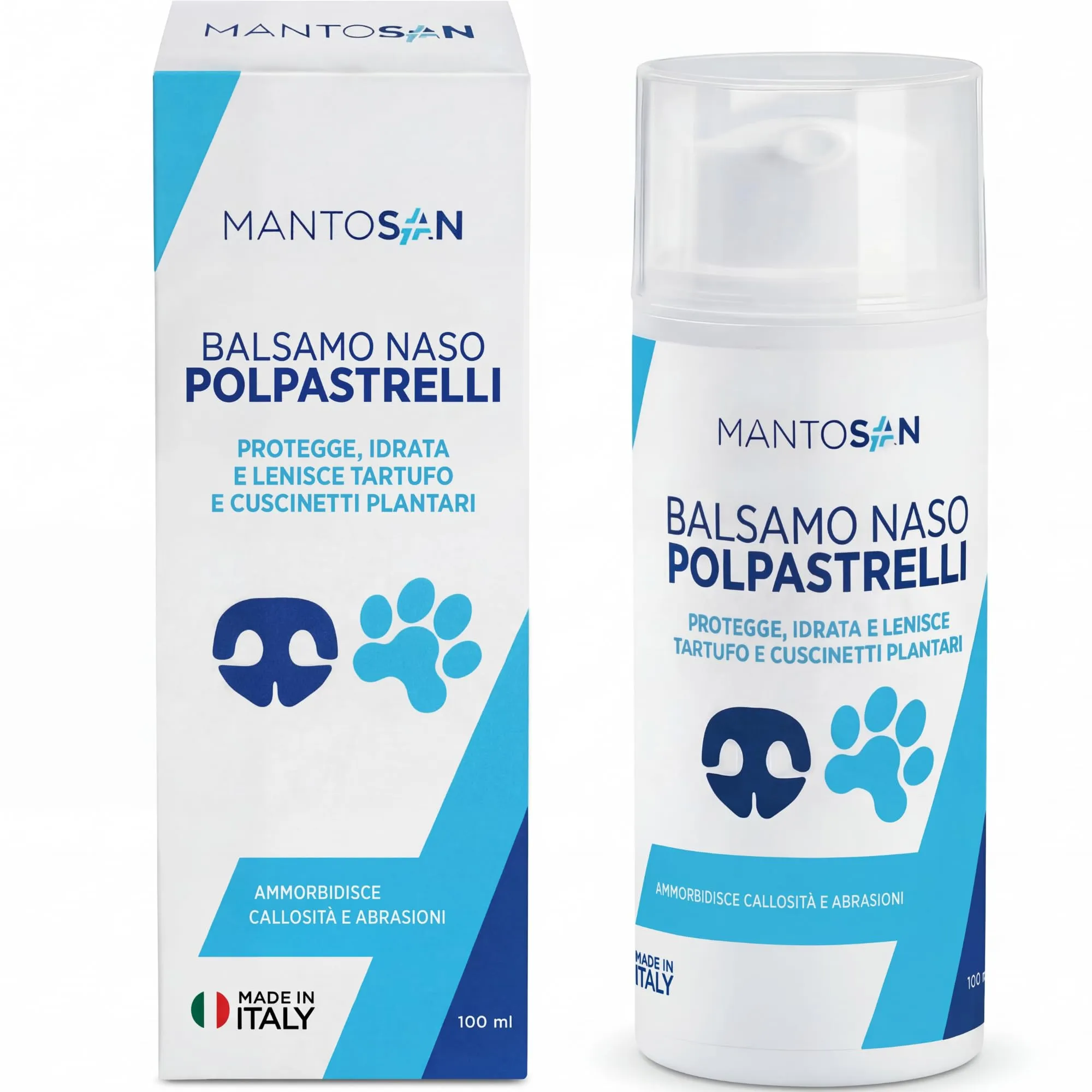 Mantosan Crema Polpastrelli Naso Cane 2in1 100ml Protegge Ripara Idrata Zampe da Neve Freddo Terreno Sabbia Balsamo per Screpolature Callosità Abrasioni Cuscinetti Tartufo Maxi Formato Made in Italy - immagine 1