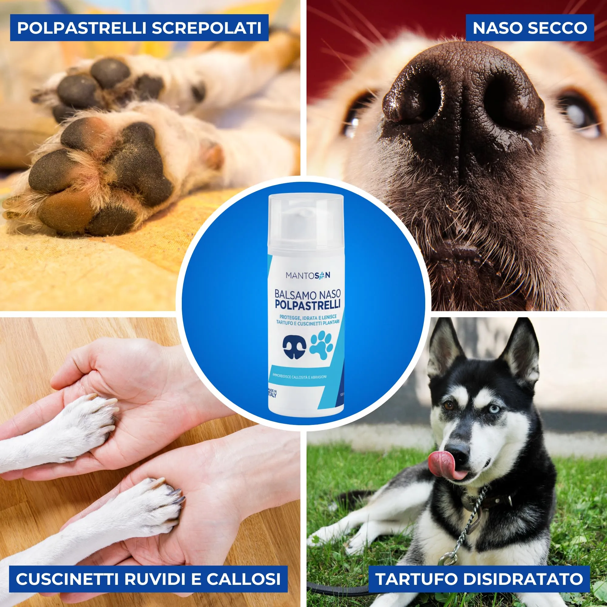 Mantosan Crema Polpastrelli Naso Cane 2in1 100ml Protegge Ripara Idrata Zampe da Neve Freddo Terreno Sabbia Balsamo per Screpolature Callosità Abrasioni Cuscinetti Tartufo Maxi Formato Made in Italy - immagine 4