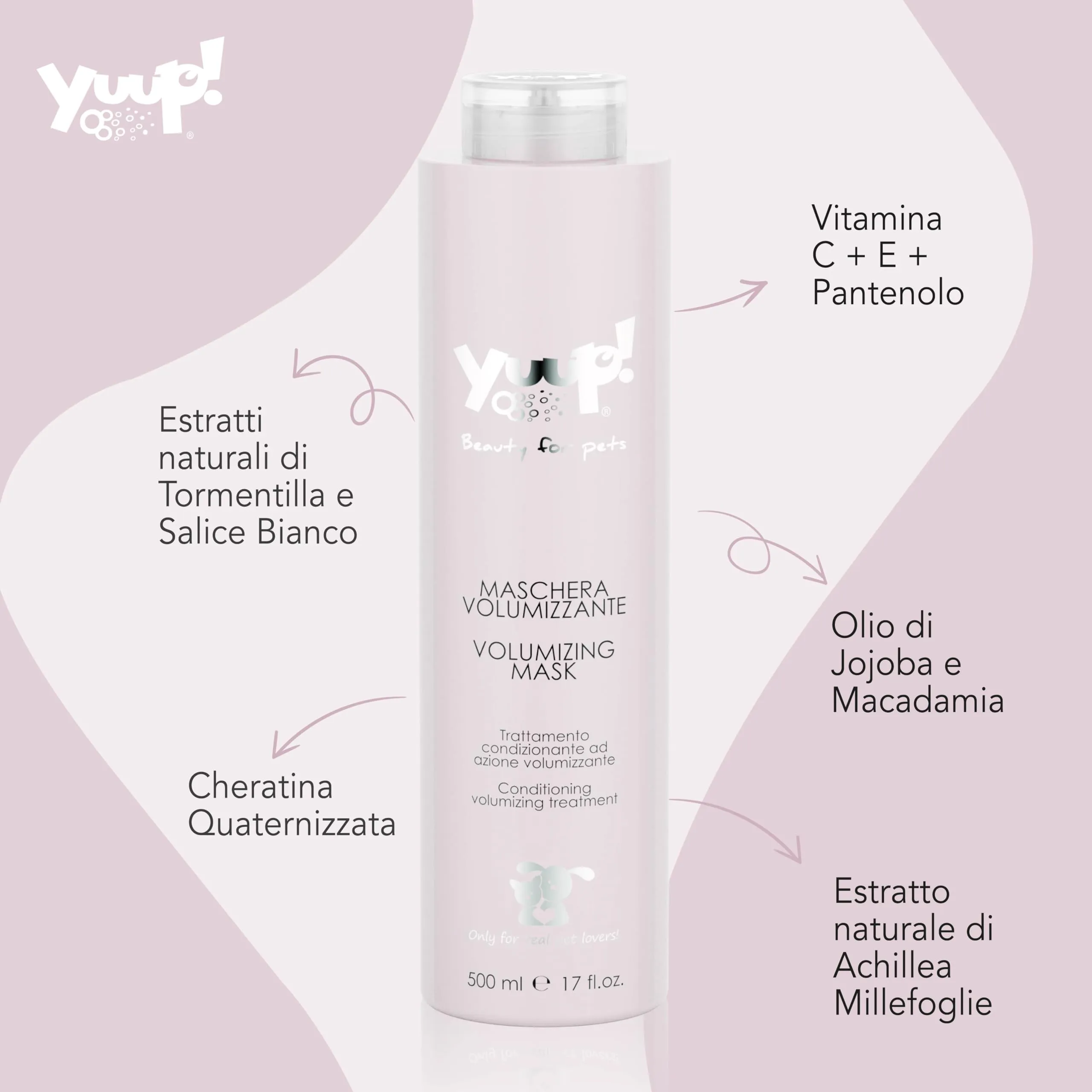 YUUP! - Maschera volumizzante con olio di Jojoba e olio di Macadamia, 500 ml, trattamento condizionante per donare volume e leggerezza - immagine 2