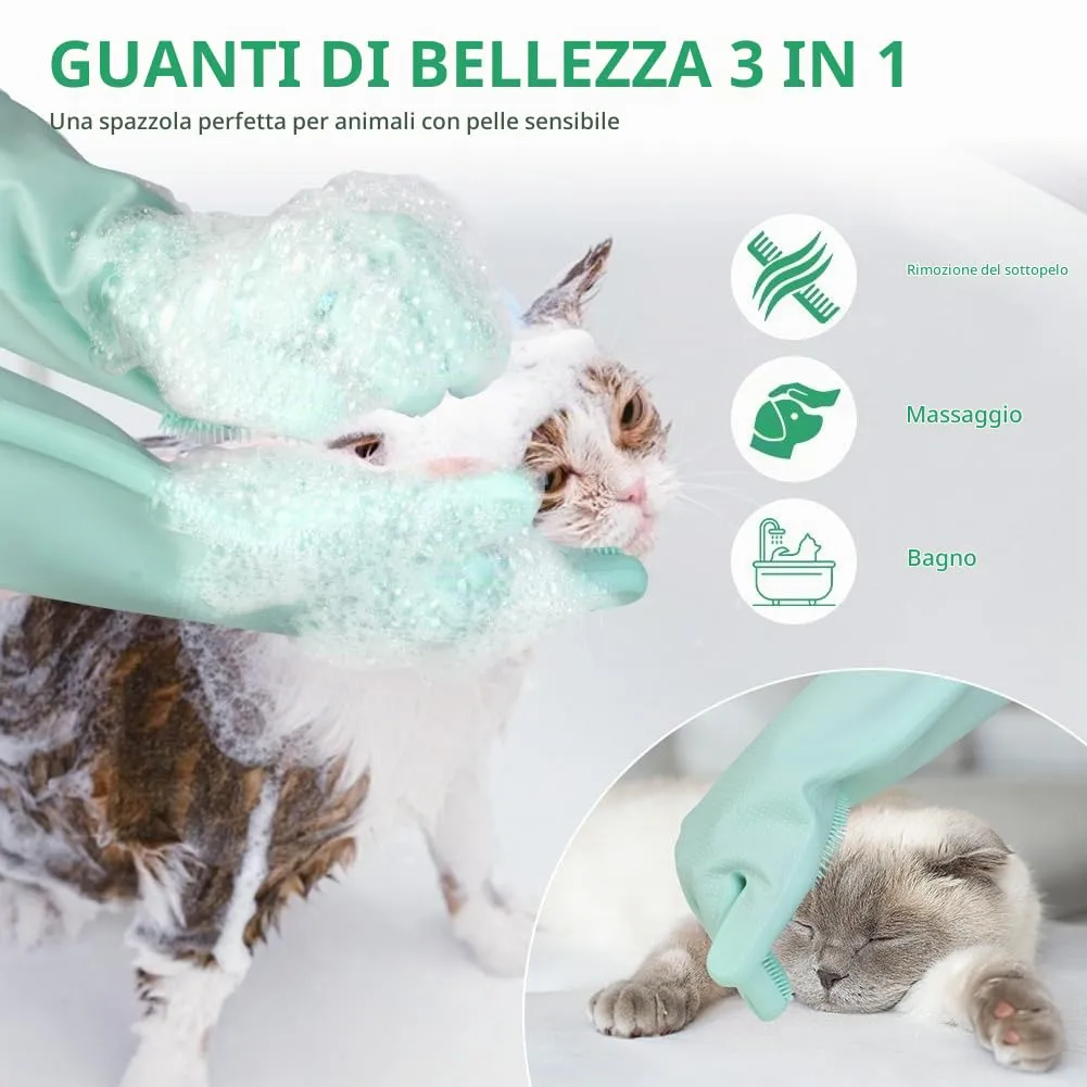 AMFUN Guanti da Toelettatura per Animali Domestici, Guanto per Gatti Cani, Guanti da Bagno in Morbido Silicone con Spazzola A Setole Morbide per Cani Gatti Coniglio - immagine 4