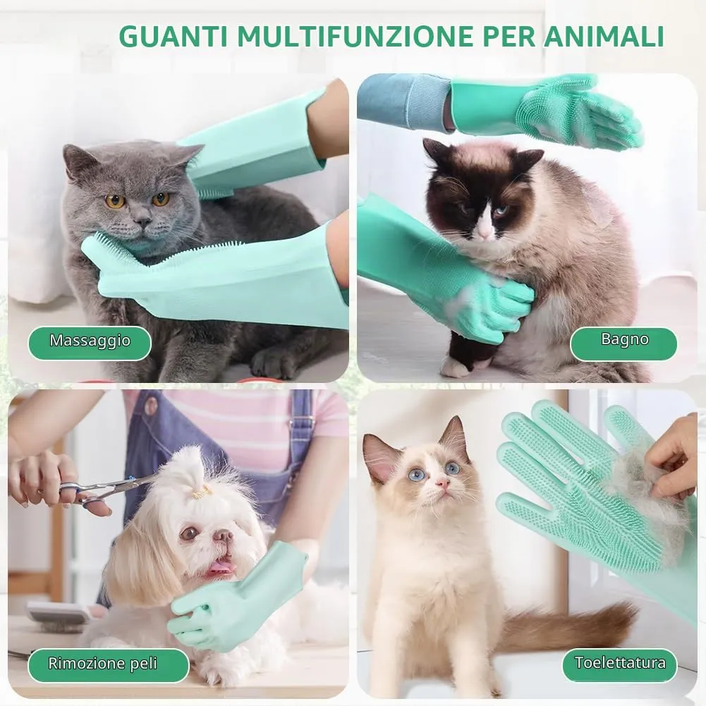 AMFUN Guanti da Toelettatura per Animali Domestici, Guanto per Gatti Cani, Guanti da Bagno in Morbido Silicone con Spazzola A Setole Morbide per Cani Gatti Coniglio - immagine 7