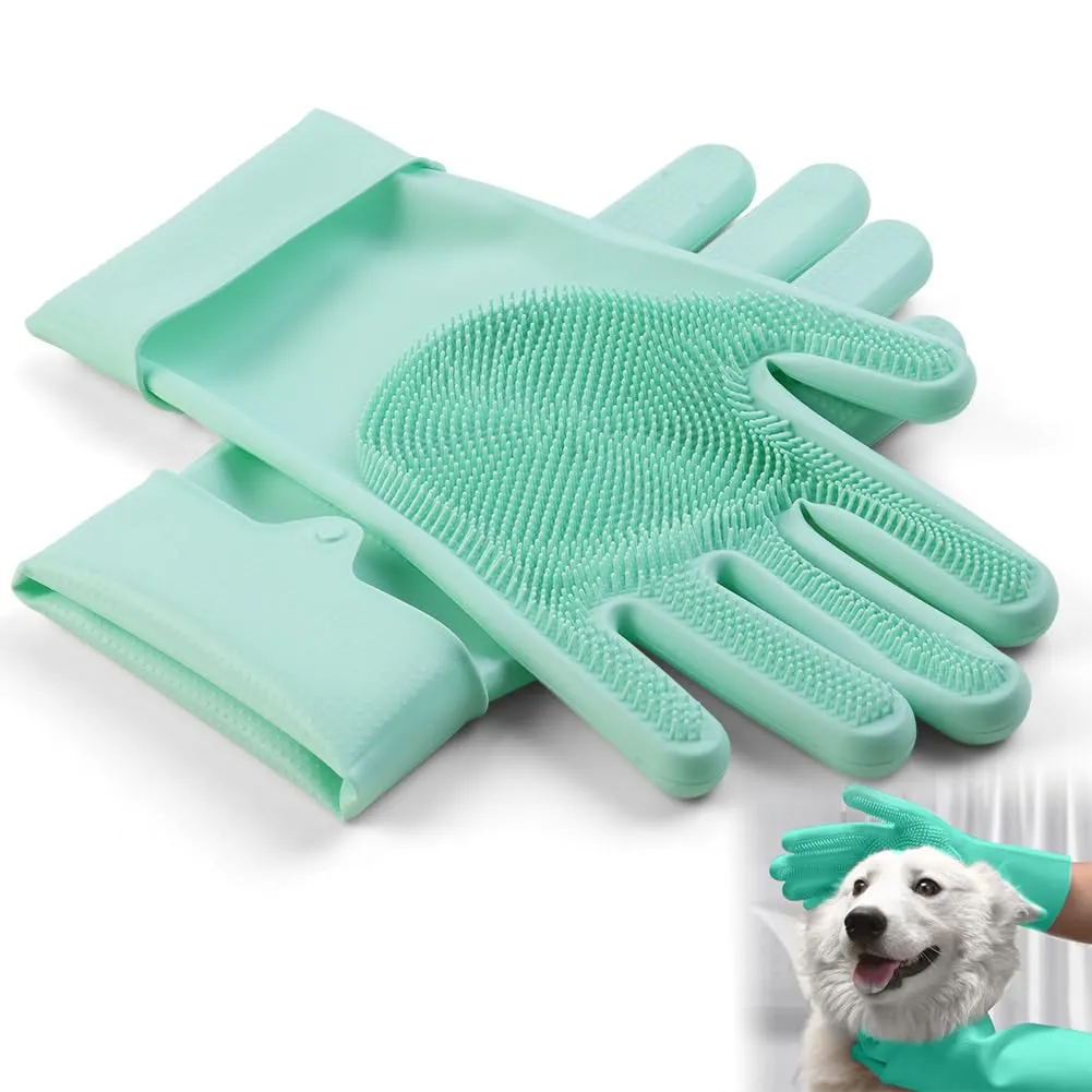 AMFUN Guanti da Toelettatura per Animali Domestici, Guanto per Gatti Cani, Guanti da Bagno in Morbido Silicone con Spazzola A Setole Morbide per Cani Gatti Coniglio - immagine 9