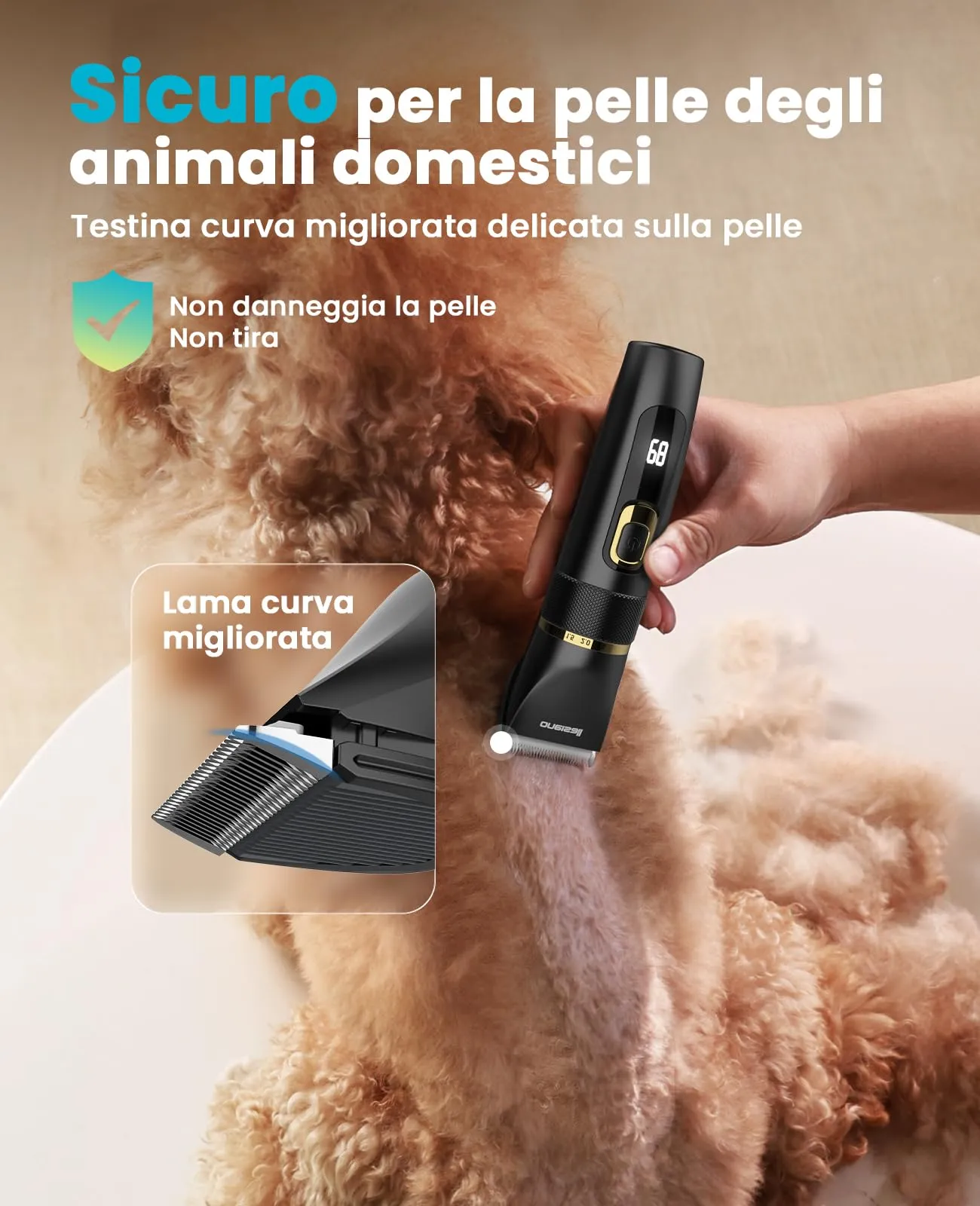 oneisall Silenzioso Tosatrice per Cani Aggiornamento Pro, Professionale Tosatrice per cani e gatti 2000mAh Ricaricabile, IPX7 Impermeabile Rasoio per cani per la Toelettatura a Casa - immagine 3