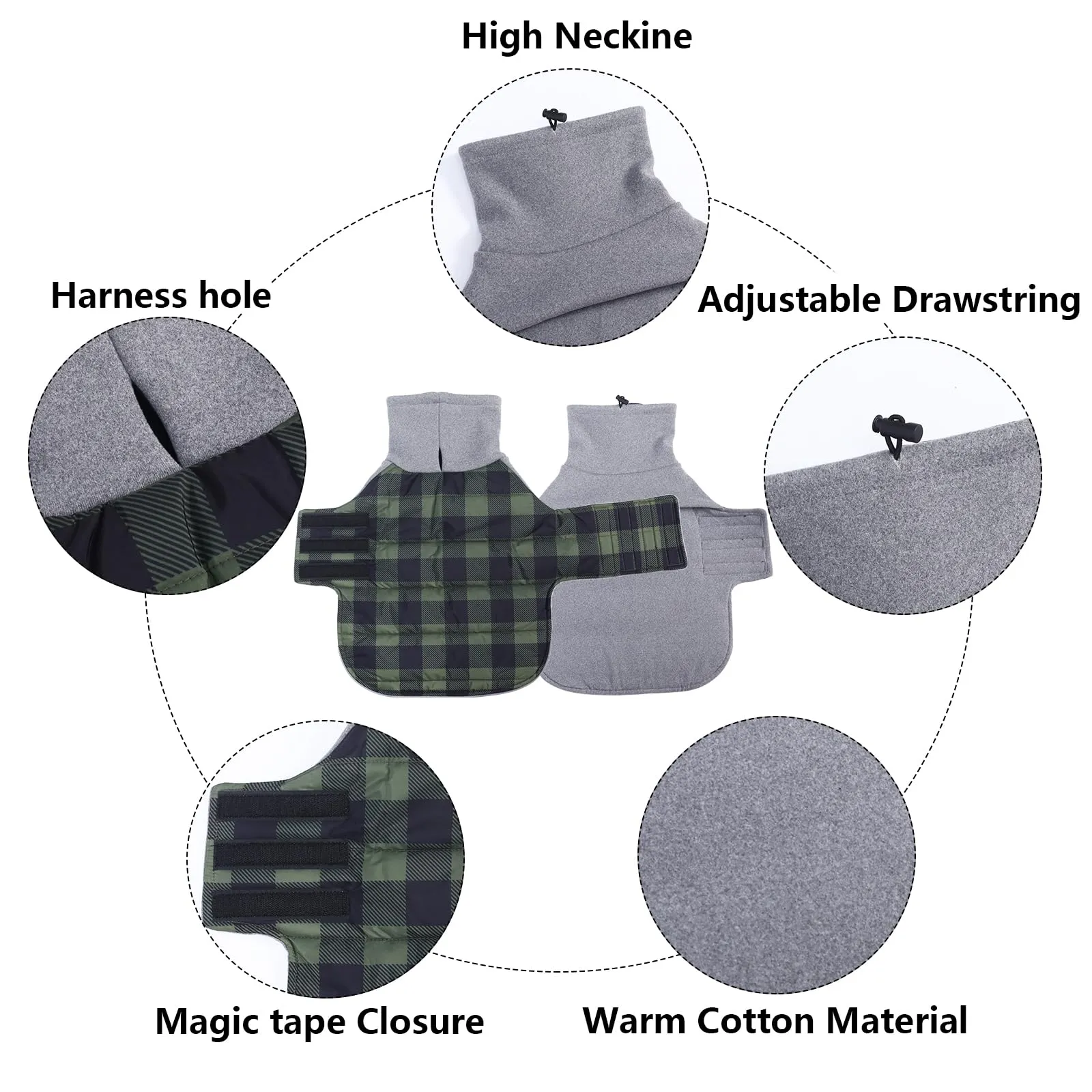 Geyecete Impermeabile Cappotto Bassotto cane,Giacca invernale per bassotto,Regolabile Caldo pullover per Cani,Collo Alto Cappotto da cucciolo,Stile Quadri Inglese-Verde Quadri-L - immagine 2