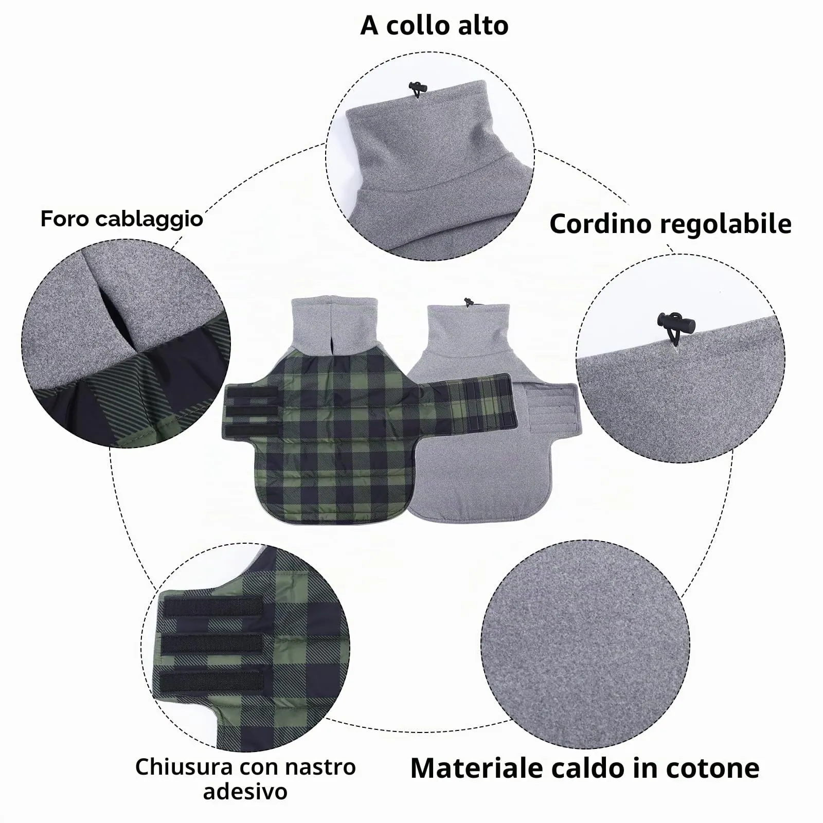 Geyecete Impermeabile Cappotto Bassotto cane,Giacca invernale per bassotto,Regolabile Caldo pullover per Cani,Collo Alto Cappotto da cucciolo,Stile Quadri Inglese-Verde Quadri-M - immagine 2