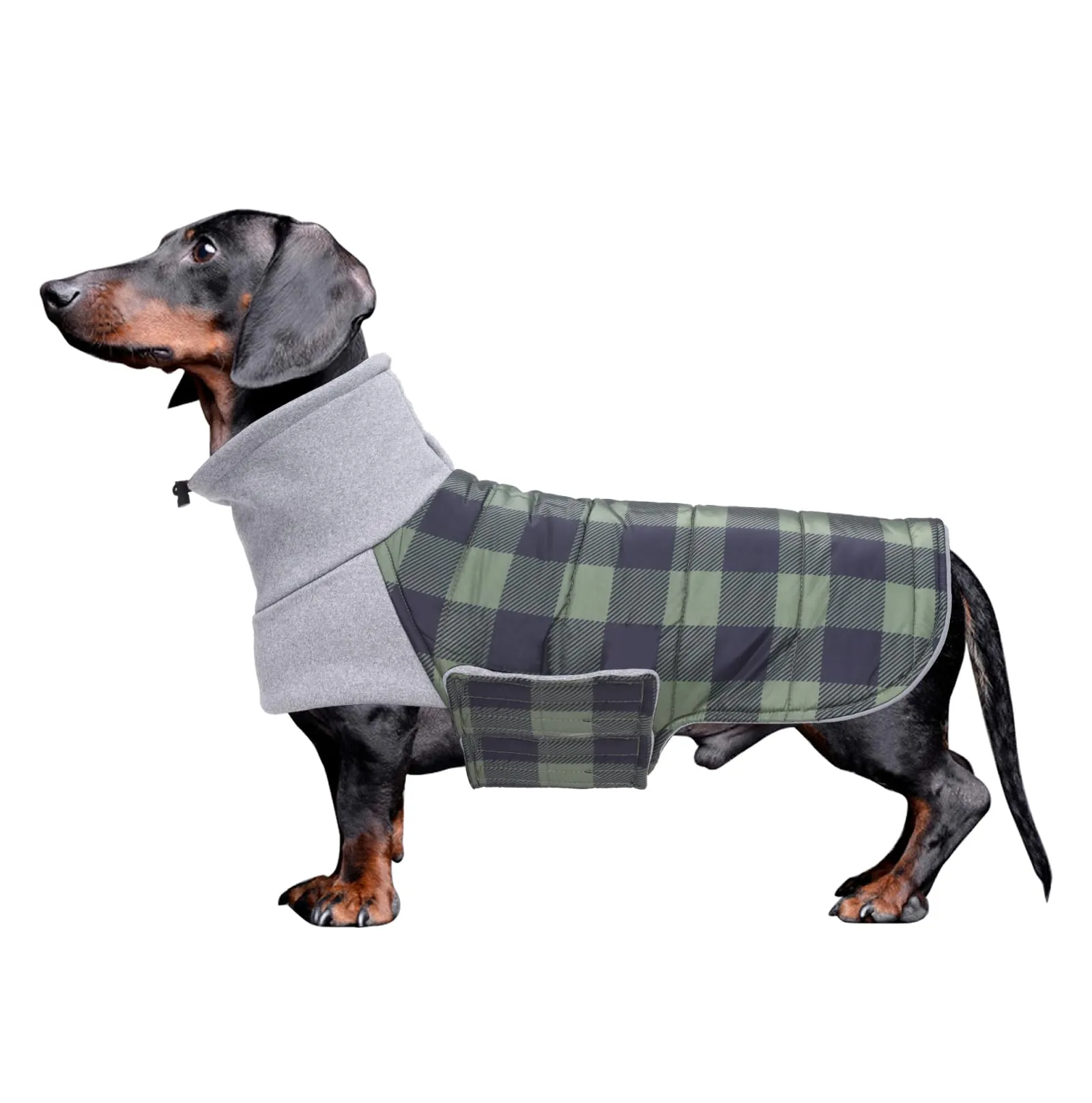 Geyecete Impermeabile Cappotto Bassotto cane,Giacca invernale per bassotto,Regolabile Caldo pullover per Cani,Collo Alto Cappotto da cucciolo,Stile Quadri Inglese-Verde Quadri-S - immagine 1