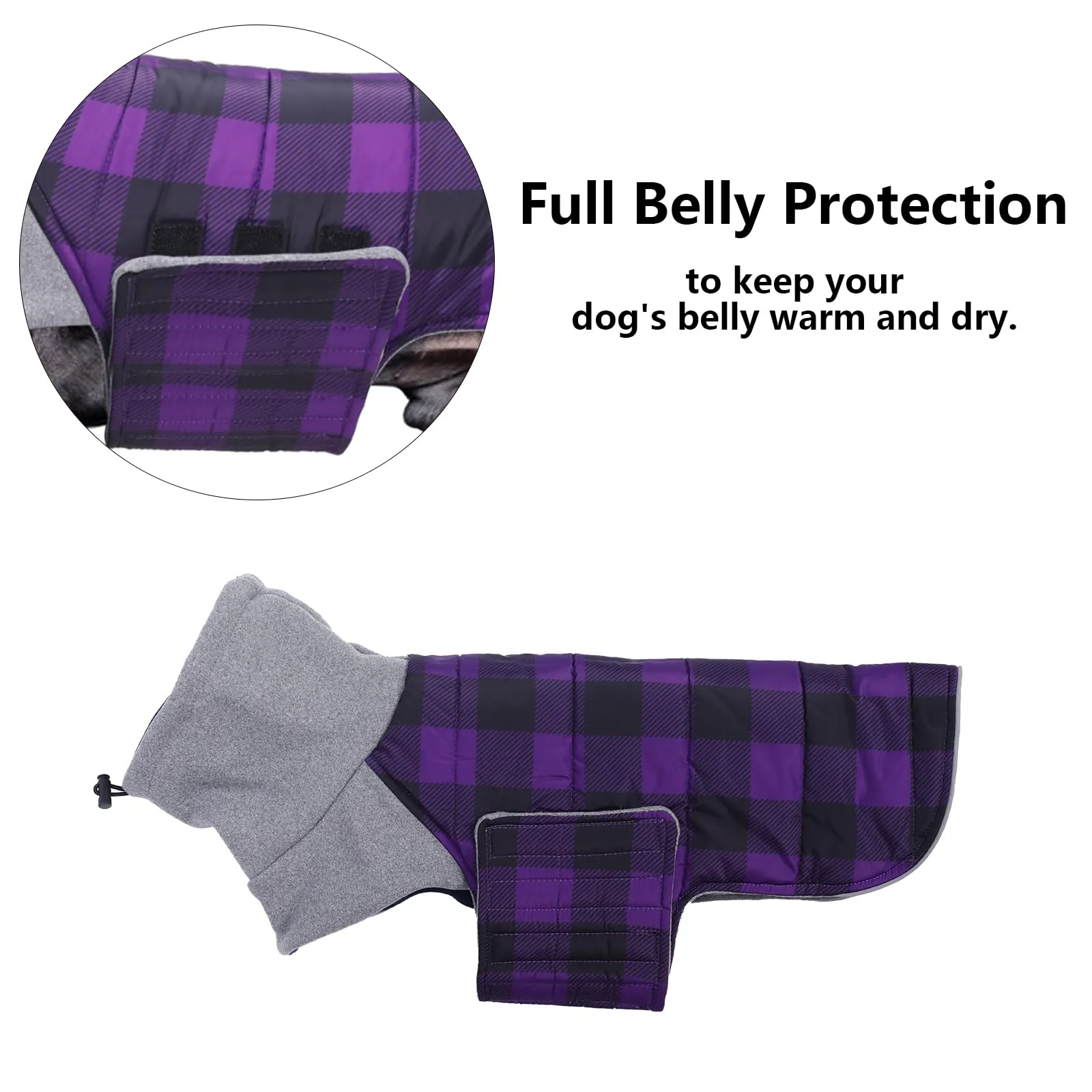 Geyecete Impermeabile Cappotto Bassotto cane,Giacca invernale per bassotto,Regolabile Caldo pullover per Cani,Collo Alto Cappotto da cucciolo,Stile Quadri Inglese-Viola Quadri-L - immagine 3