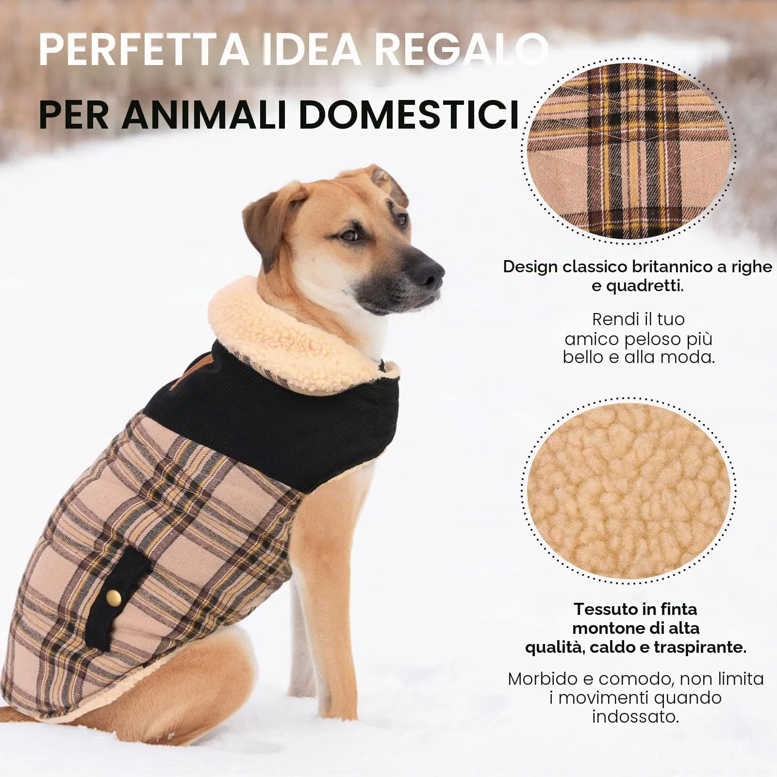 CITÉTOILE Cappotto Invernale per Cani in Lana Spessa Beige L - immagine 3