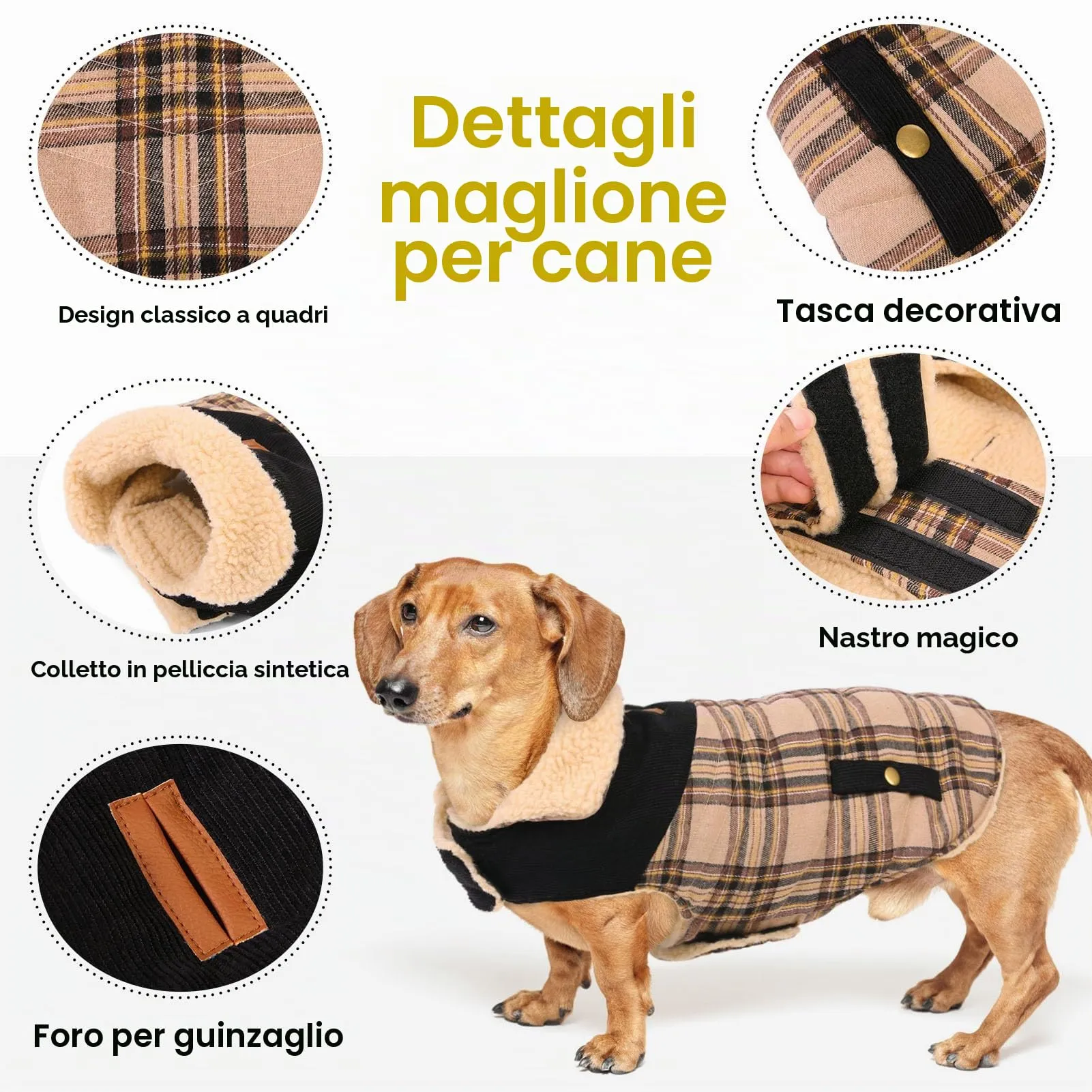 CITÉTOILE Cappotto Invernale per Cani in Lana Spessa Beige S - immagine 2