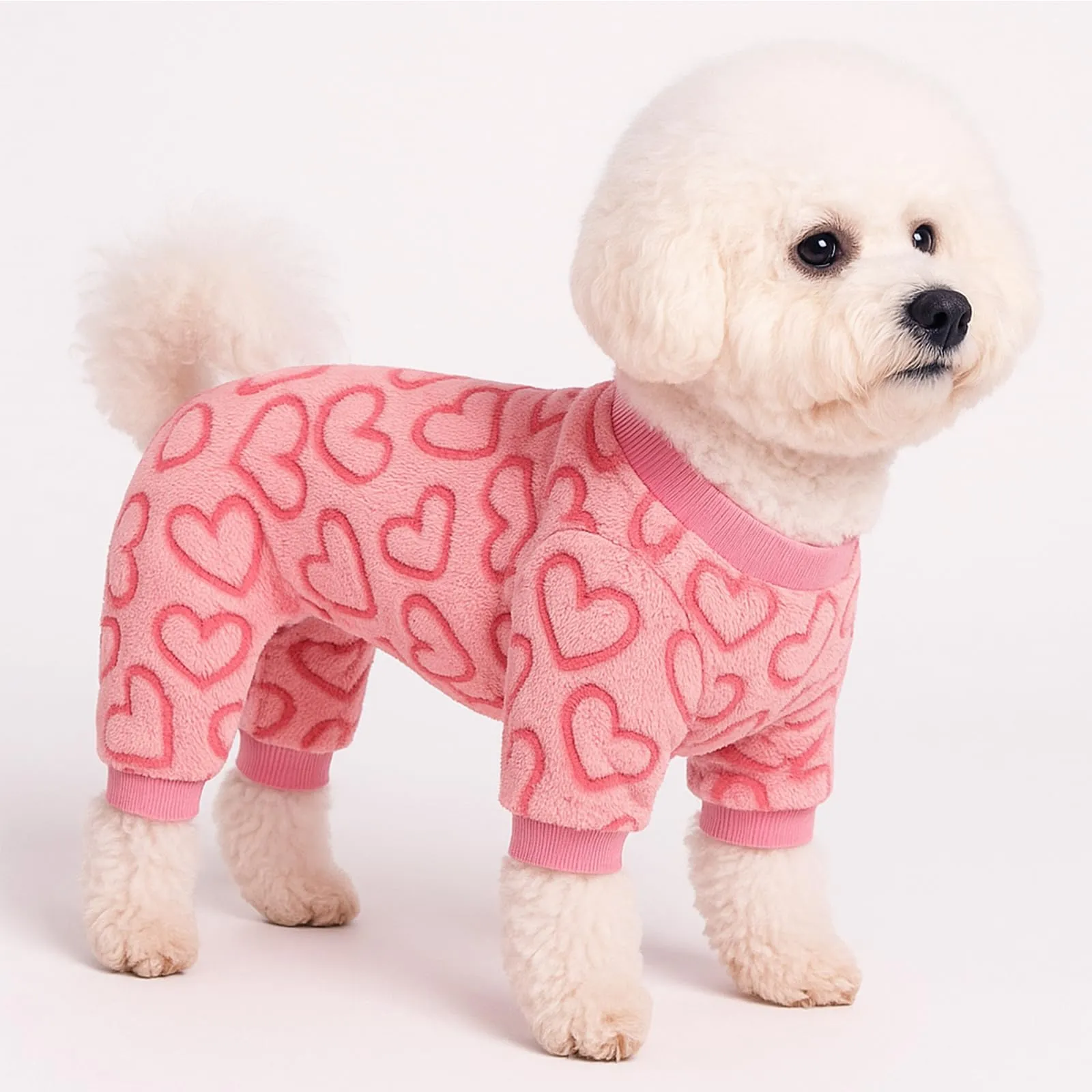 Yoolhamy Pigiama Cane Pile Cuore Taglia Piccola Caldo Rosa Morbido Cappottino Cane Taglia Piccola Vestito per Cani Chihuahua Vestiti (XXS) - immagine 5