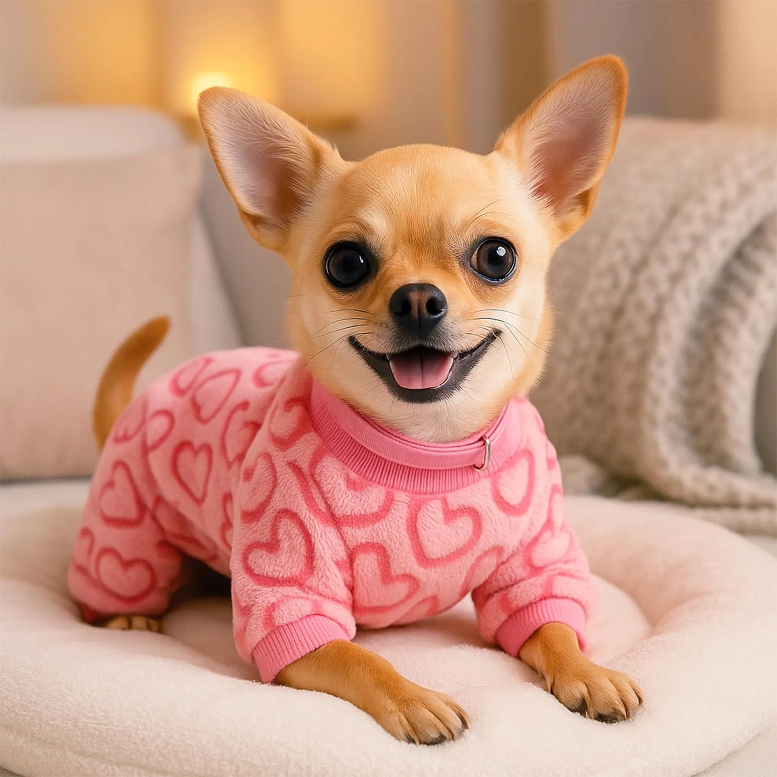 Yoolhamy Pigiama Cane Pile Cuore Taglia Piccola Caldo Rosa Morbido Cappottino Cane Taglia Piccola Vestito per Cani Chihuahua Vestiti (XXS) - immagine 6