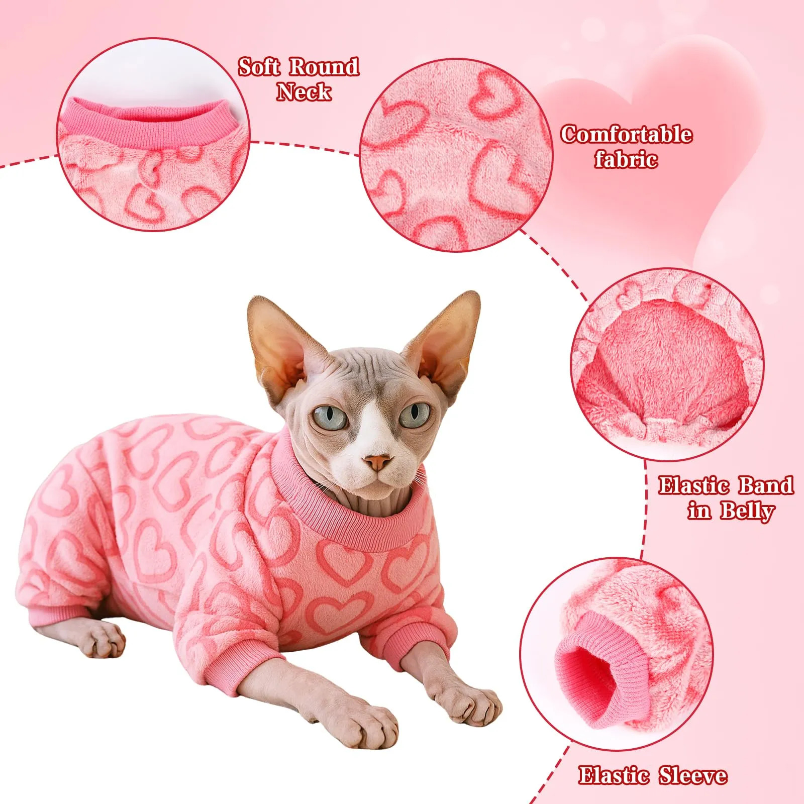 Yoolhamy Pigiama Cane Pile Cuore Taglia Piccola Caldo Rosa Morbido Cappottino Cane Taglia Piccola Vestito per Cani Chihuahua Vestiti (M) - immagine 3