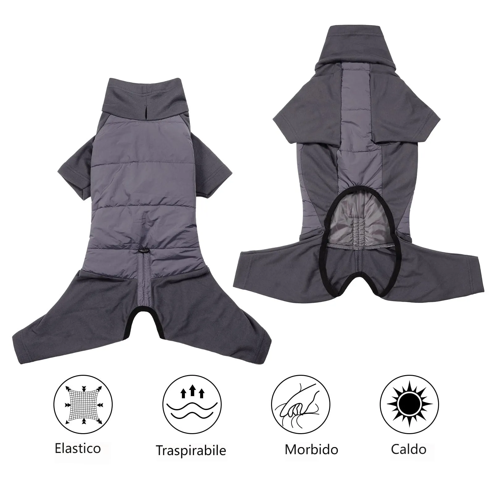 Dotoner Cappotto per Cane a 4 Zampe, Giacca Antivento Invernale con Materiale Elastico, Body Caldo con Passante per Guinzaglio, Pigiama Cani di Taglia Piccola Media e Grande - immagine 6