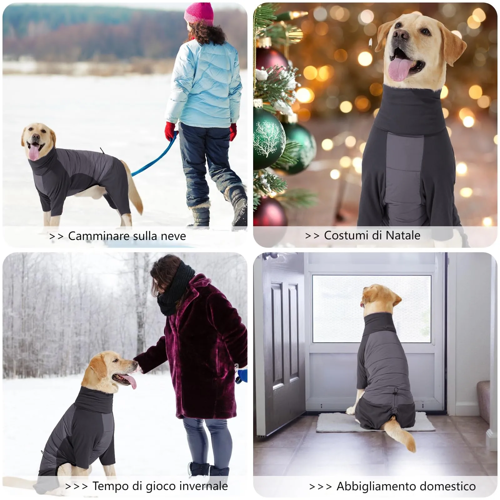 Dotoner Cappotto per Cane a 4 Zampe, Giacca Antivento Invernale con Materiale Elastico, Body Caldo con Passante per Guinzaglio, Pigiama Cani di Taglia Piccola Media e Grande - immagine 7