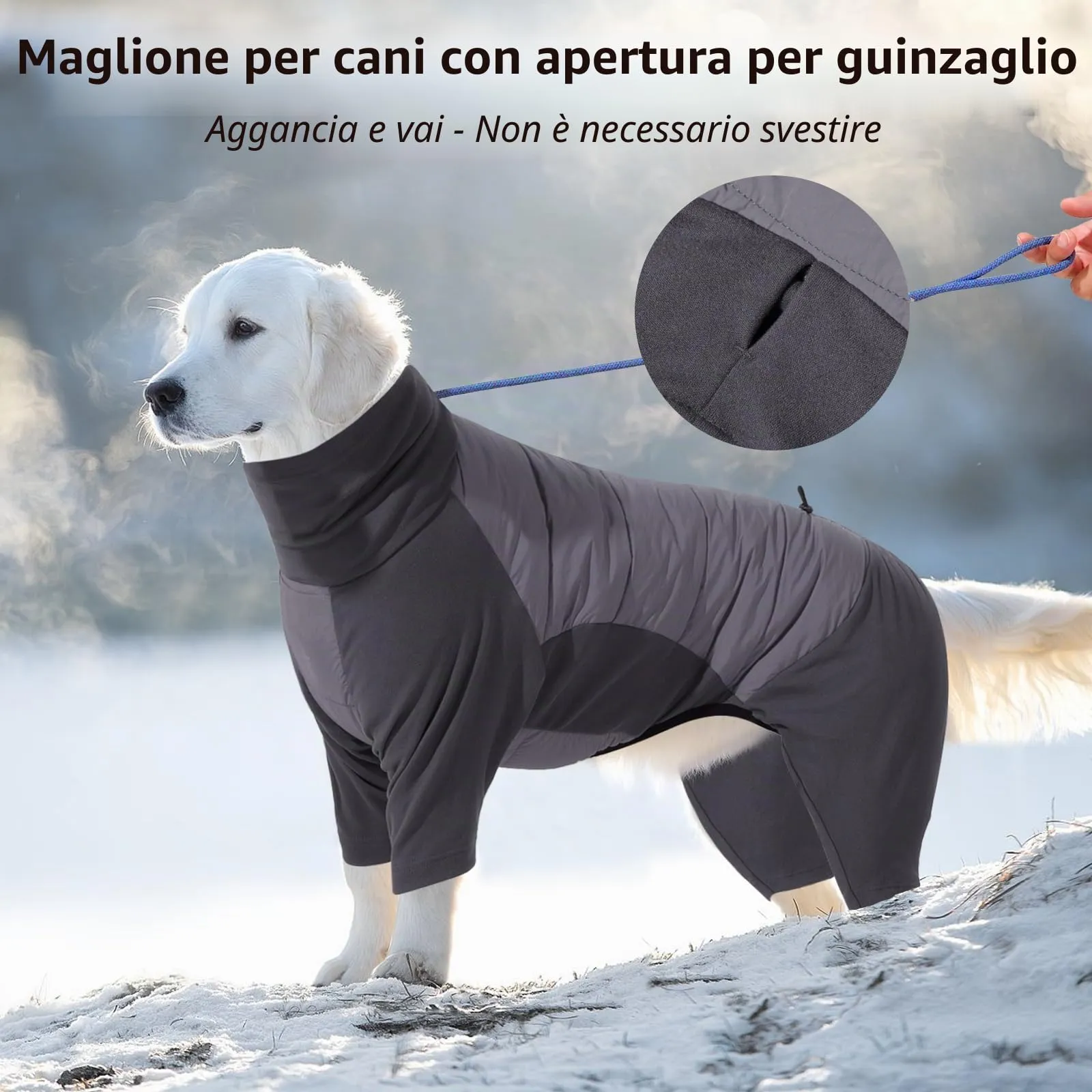 Dotoner Cappotto per Cane a 4 Zampe, Giacca Antivento Invernale con Materiale Elastico, Body Caldo con Passante per Guinzaglio, Pigiama Cani di Taglia Piccola Media e Grande - immagine 4
