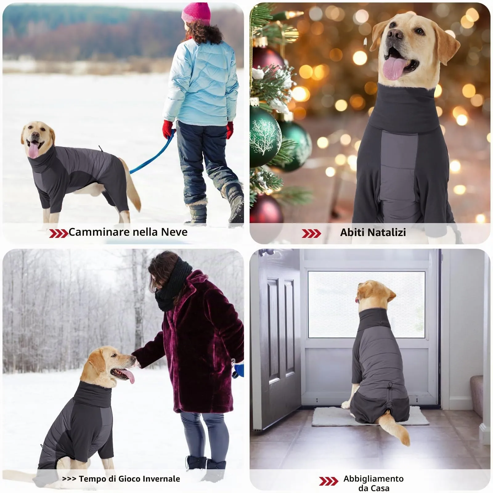 Dotoner Cappotto per Cane a 4 Zampe, Giacca Antivento Invernale con Materiale Elastico, Body Caldo con Passante per Guinzaglio, Pigiama Cani di Taglia Piccola Media e Grande - immagine 7
