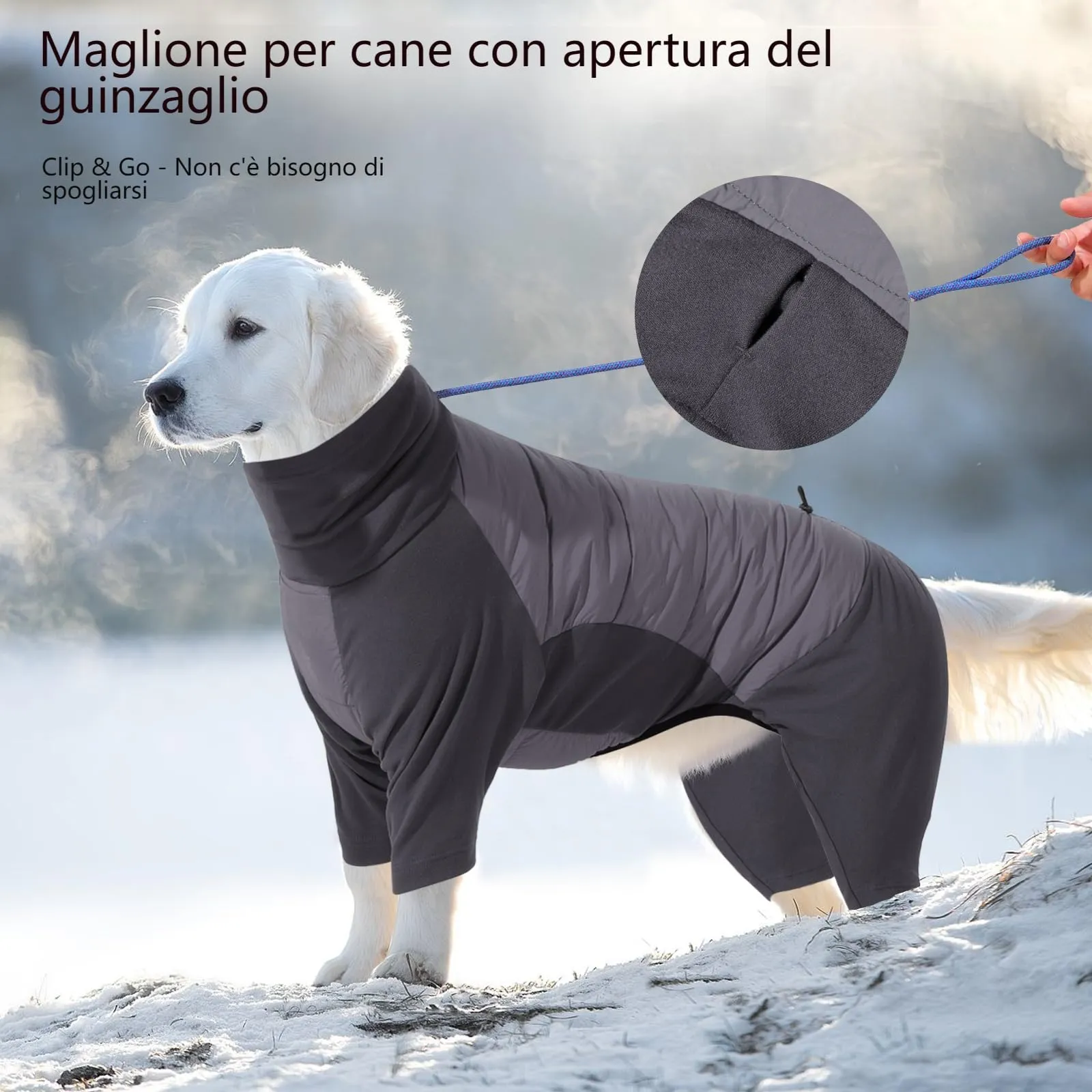Dotoner Cappotto per Cane a 4 Zampe, Giacca Antivento Invernale con Materiale Elastico, Body Caldo con Passante per Guinzaglio, Pigiama Cani di Taglia Piccola Media e Grande - immagine 4