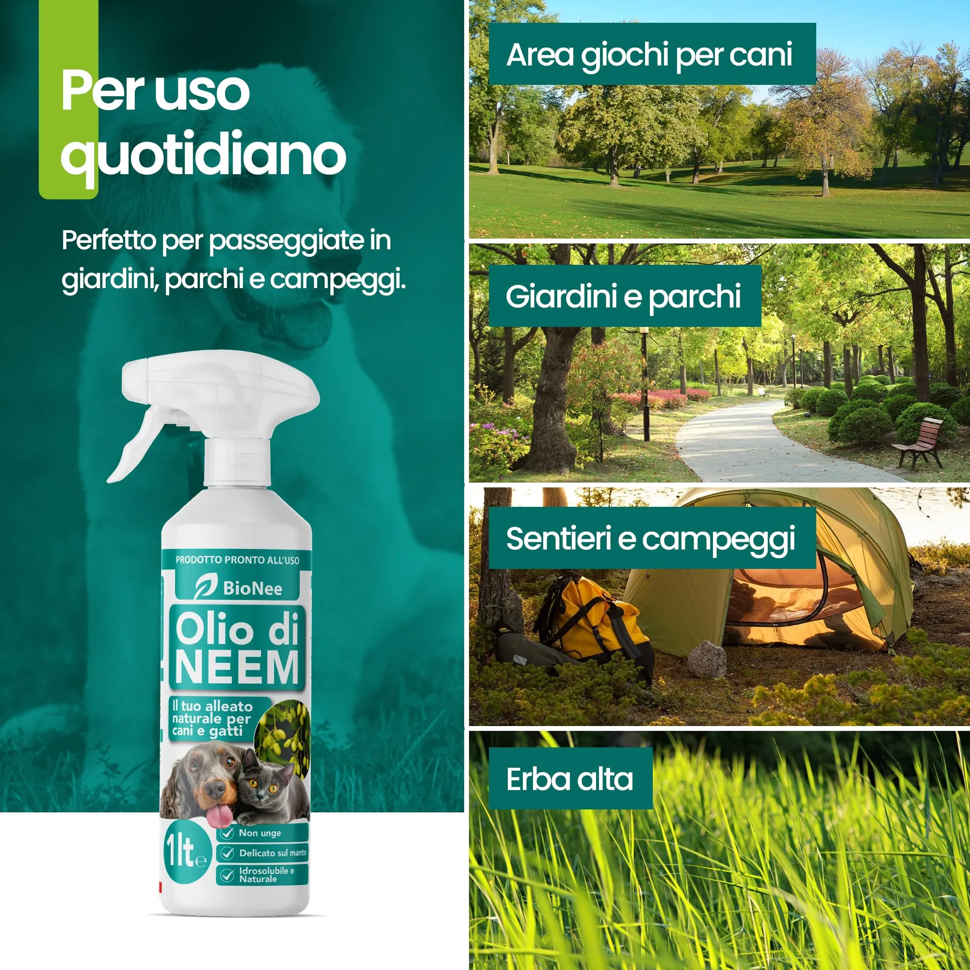 Olio di Neem per Cani e Gatti Spray – Idrosolubile, Naturale, Non Unge – Azione Delicata, Effetto Barriera Sgradito a Zecche Pulci Zanzare Insetti (1 litro) - immagine 8