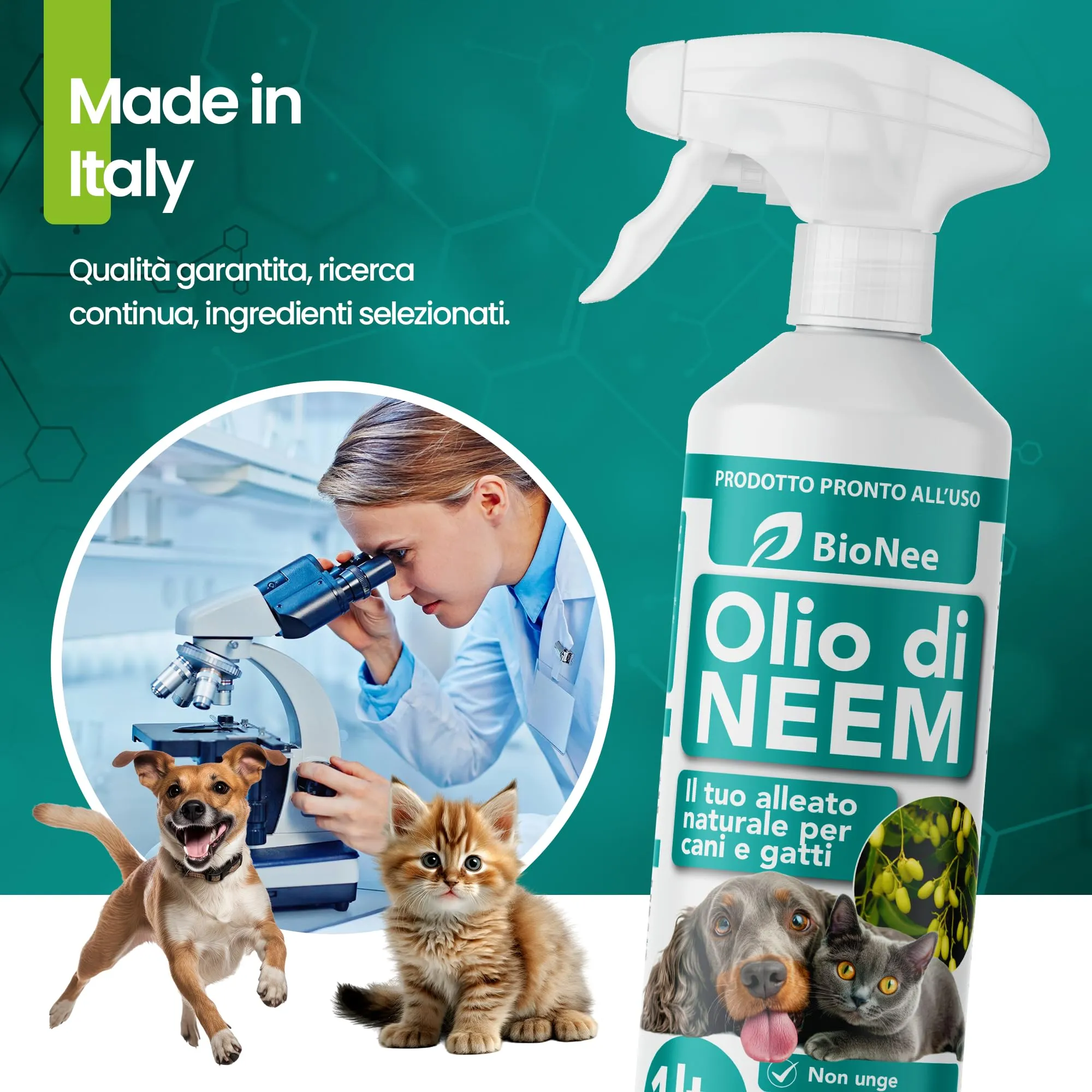Olio di Neem per Cani e Gatti Spray – Idrosolubile, Naturale, Non Unge – Azione Delicata, Effetto Barriera Sgradito a Zecche Pulci Zanzare Insetti (1 litro) - immagine 10