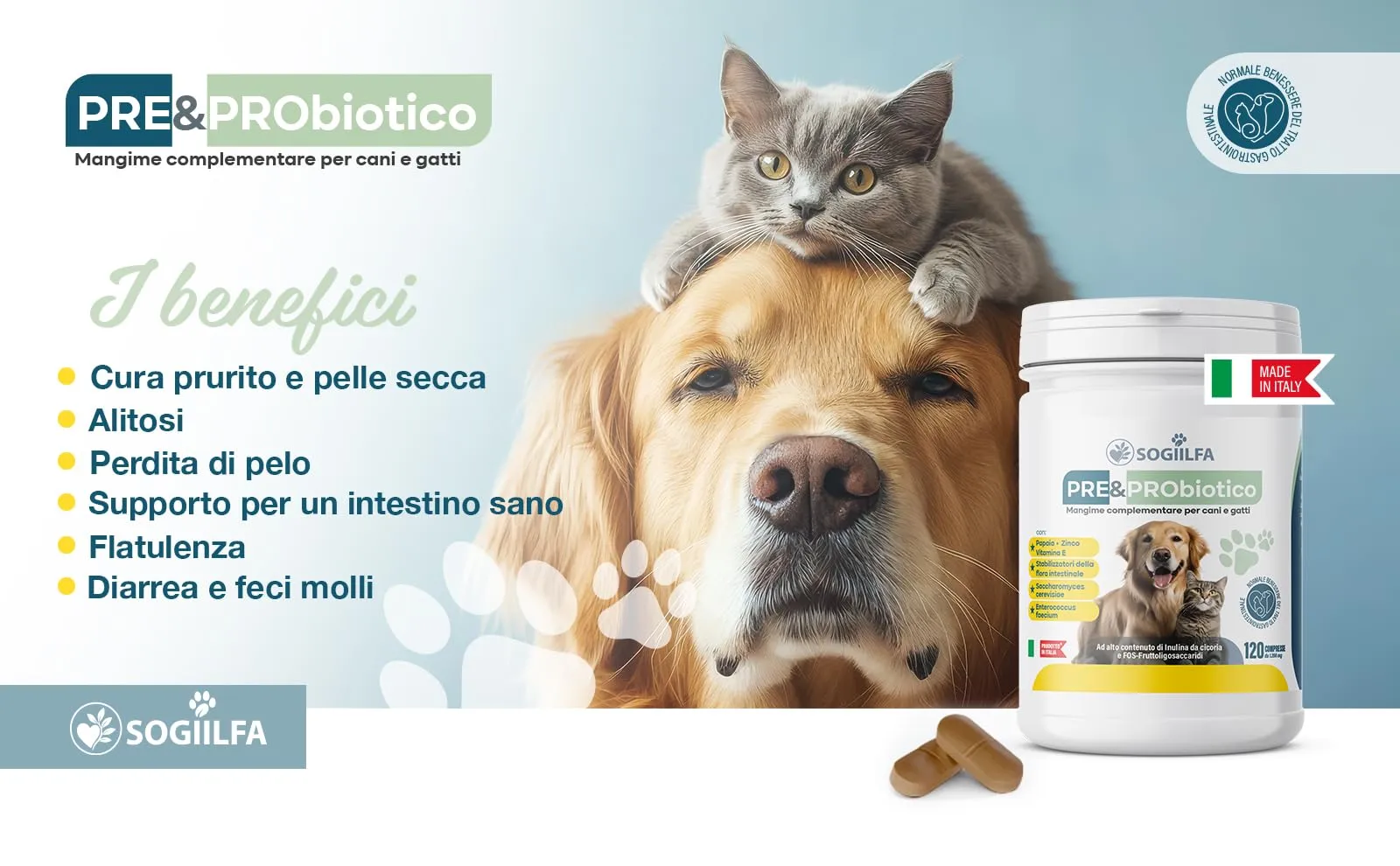 Miglior Fermenti lattici cani 120 pz probiotici per cani e gatti, probiotici per intestino con Enzimi digestivi vivi.Probiotico per cani e gatti naturale rilassante. Pastiglie per prurito e dermatite - immagine 3
