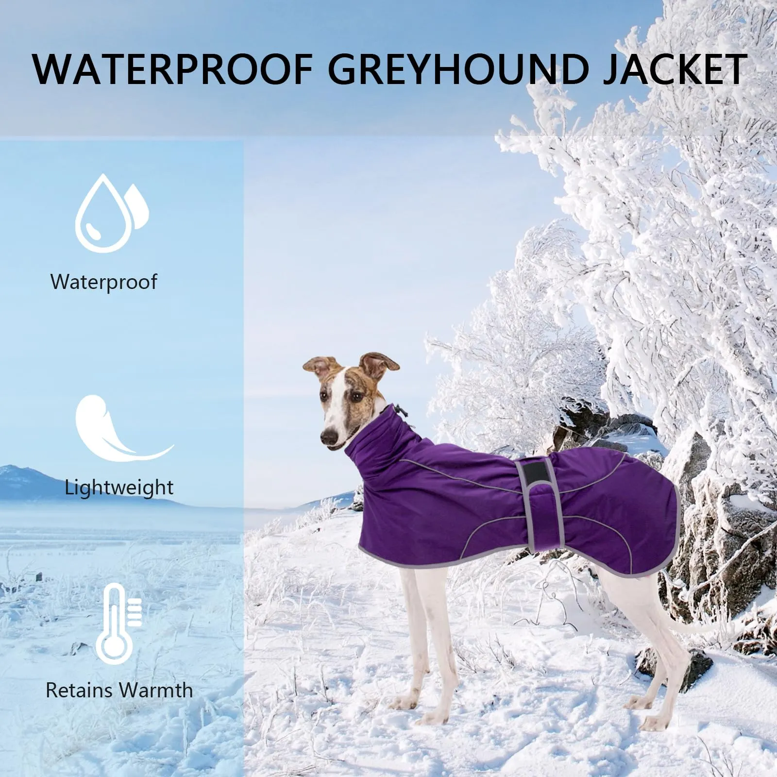 Geyecete Invernale Cappotto Cane Impermeabili per Levrieri,Pile Caldo Giubbotti per Whippet con Fasce Regolabili,Lurcher Pullover,per Media Grande Sighthound Cane -viola-L - immagine 3