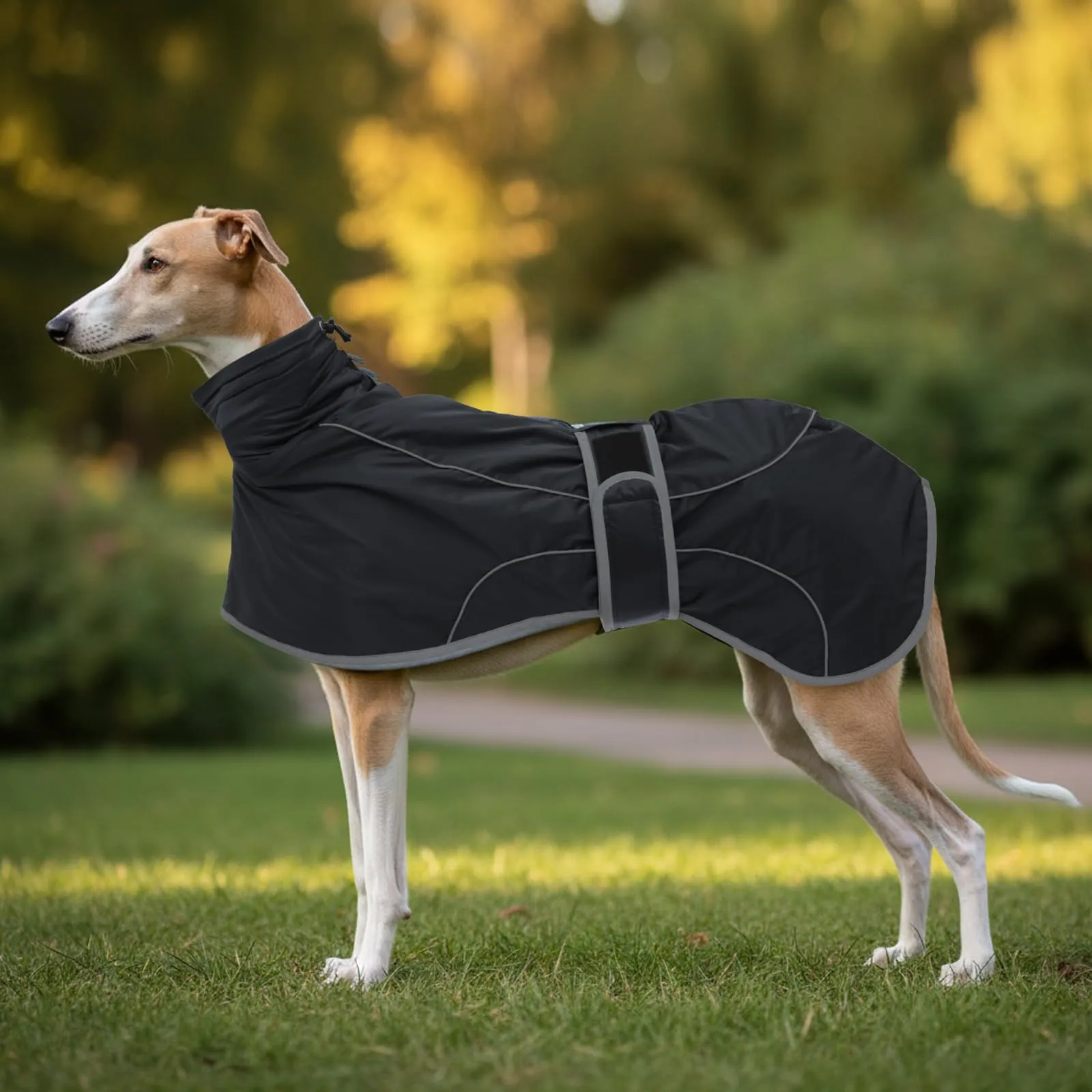 Geyecete Invernale Cappotto Cane Impermeabili per Levrieri,Pile Caldo Giubbotti per Whippet con Fasce Regolabili,Lurcher Pullover,per Media Grande Sighthound Cane -nero-M - immagine 6