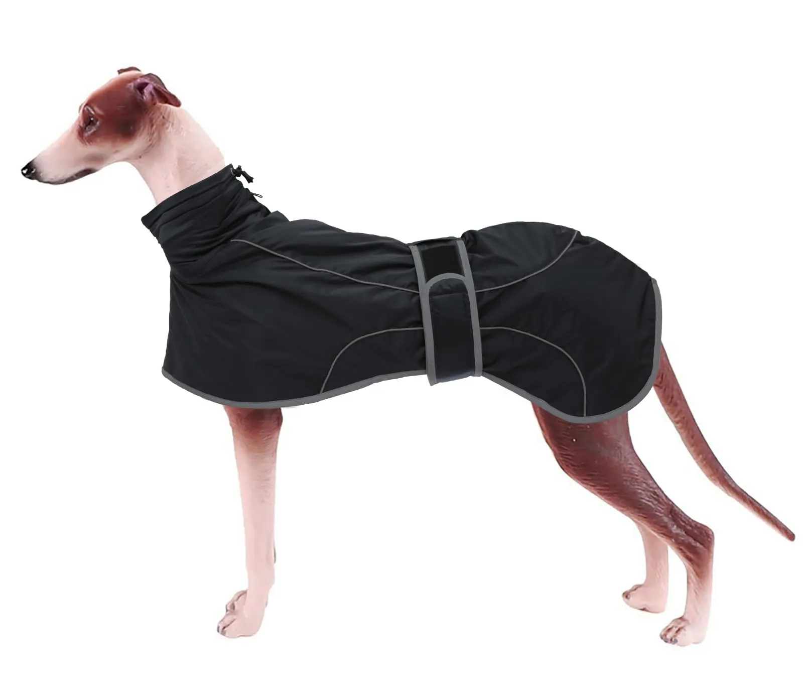 Geyecete Invernale Cappotto Cane Impermeabili per Levrieri,Pile Caldo Giubbotti per Whippet con Fasce Regolabili,Lurcher Pullover,per Media Grande Sighthound Cane -nero-XXL - immagine 1