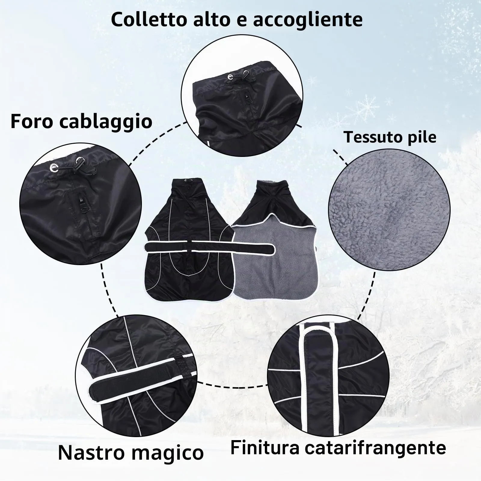 Geyecete Invernale Cappotto Cane Impermeabili per Levrieri,Pile Caldo Giubbotti per Whippet con Fasce Regolabili,Lurcher Pullover,per Media Grande Sighthound Cane -nero-XS - immagine 2