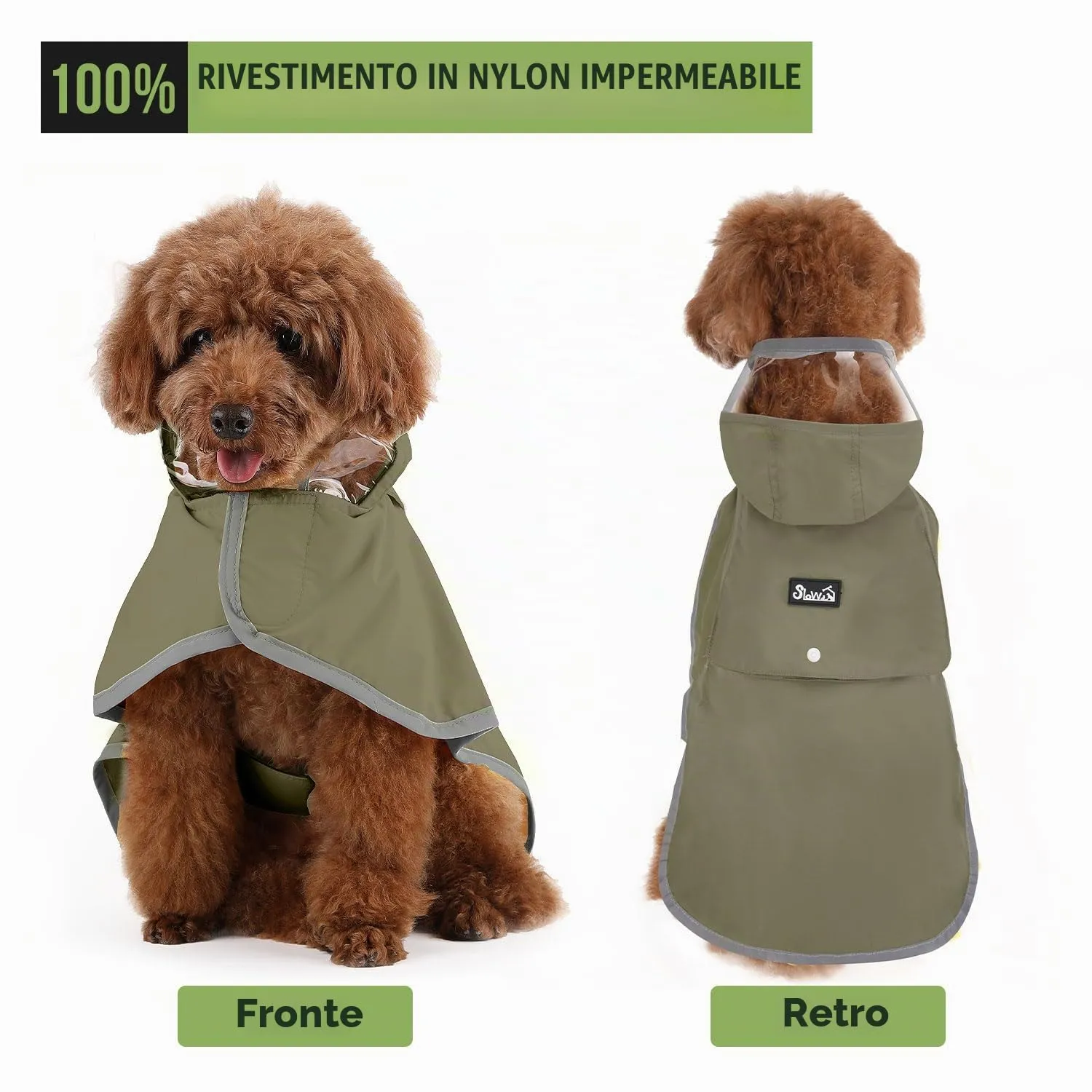SlowTon Impermeabile per cani - Impermeabile leggero e portatile con cappuccio, giacca impermeabile con strisce riflettenti, poncho impermeabile regolabile senza maniche per cani di taglia piccola - immagine 3