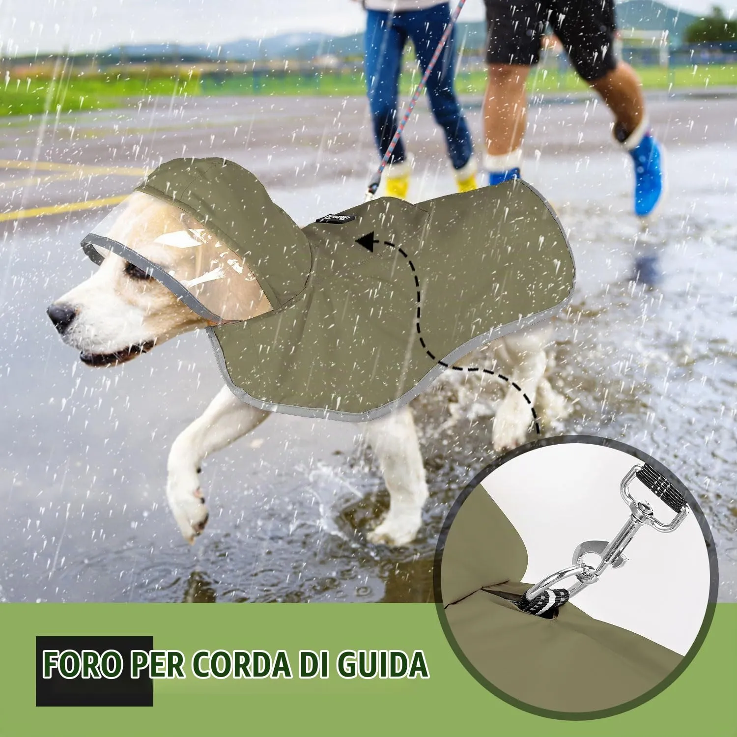 SlowTon Impermeabile per cani - Impermeabile leggero e portatile con cappuccio, giacca impermeabile con strisce riflettenti, poncho impermeabile regolabile senza maniche per cani di taglia piccola - immagine 4