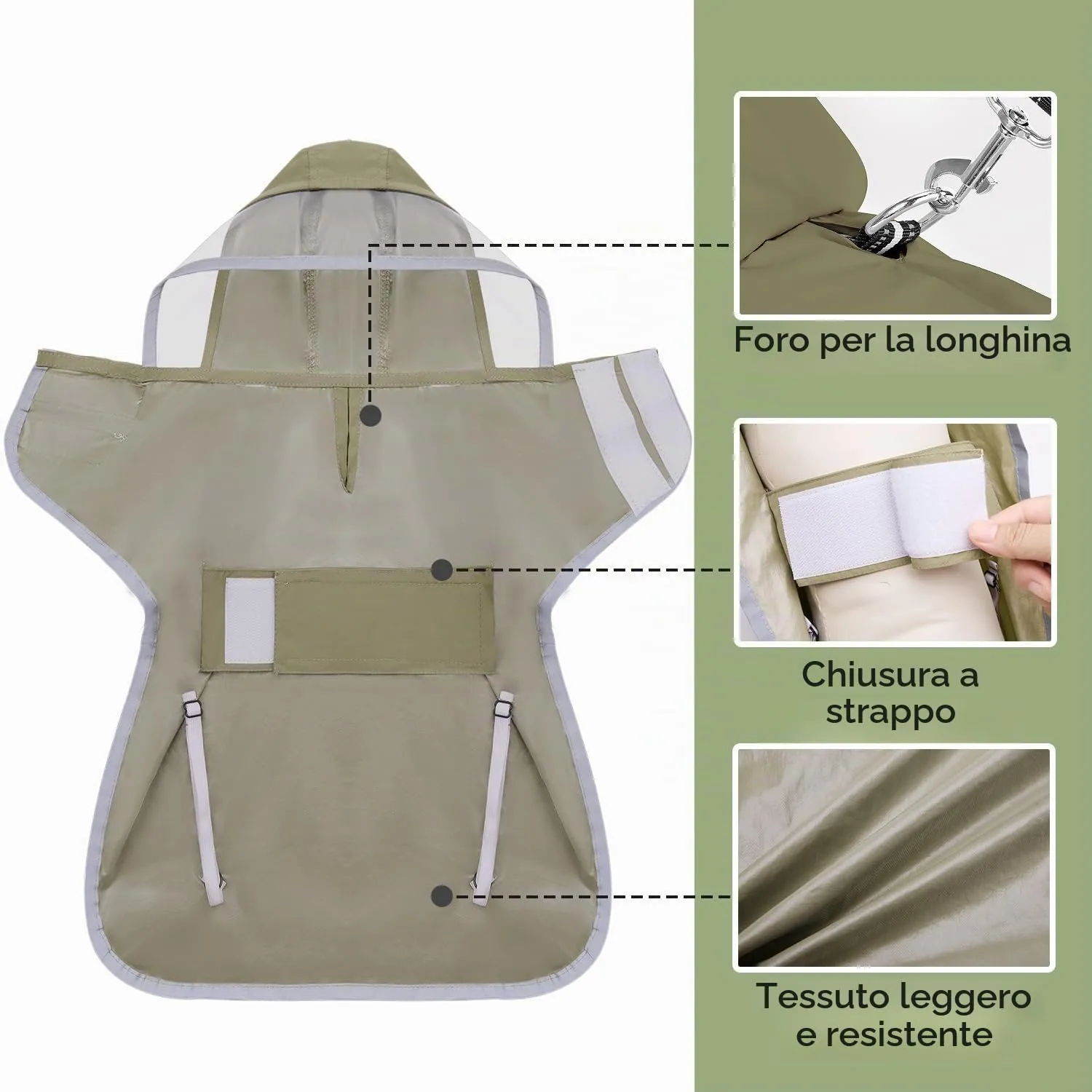 SlowTon Impermeabile per cani - Impermeabile leggero e portatile con cappuccio, giacca impermeabile con strisce riflettenti, poncho impermeabile regolabile senza maniche per cani di taglia piccola - immagine 6