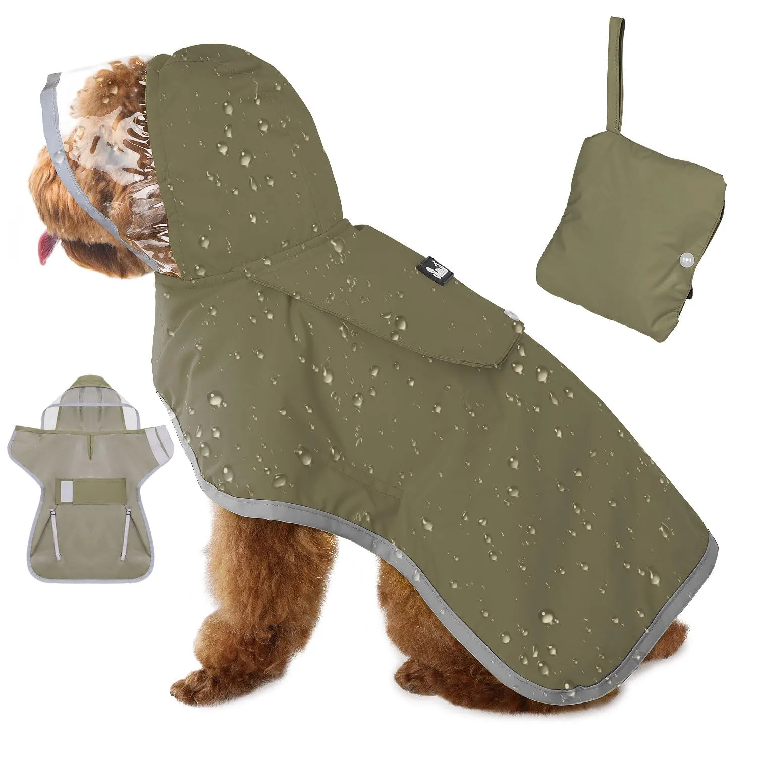 SlowTon Impermeabile per cani - Impermeabile leggero e portatile con cappuccio, giacca impermeabile con strisce riflettenti, poncho impermeabile regolabile senza maniche per cani di taglia piccola - immagine 1