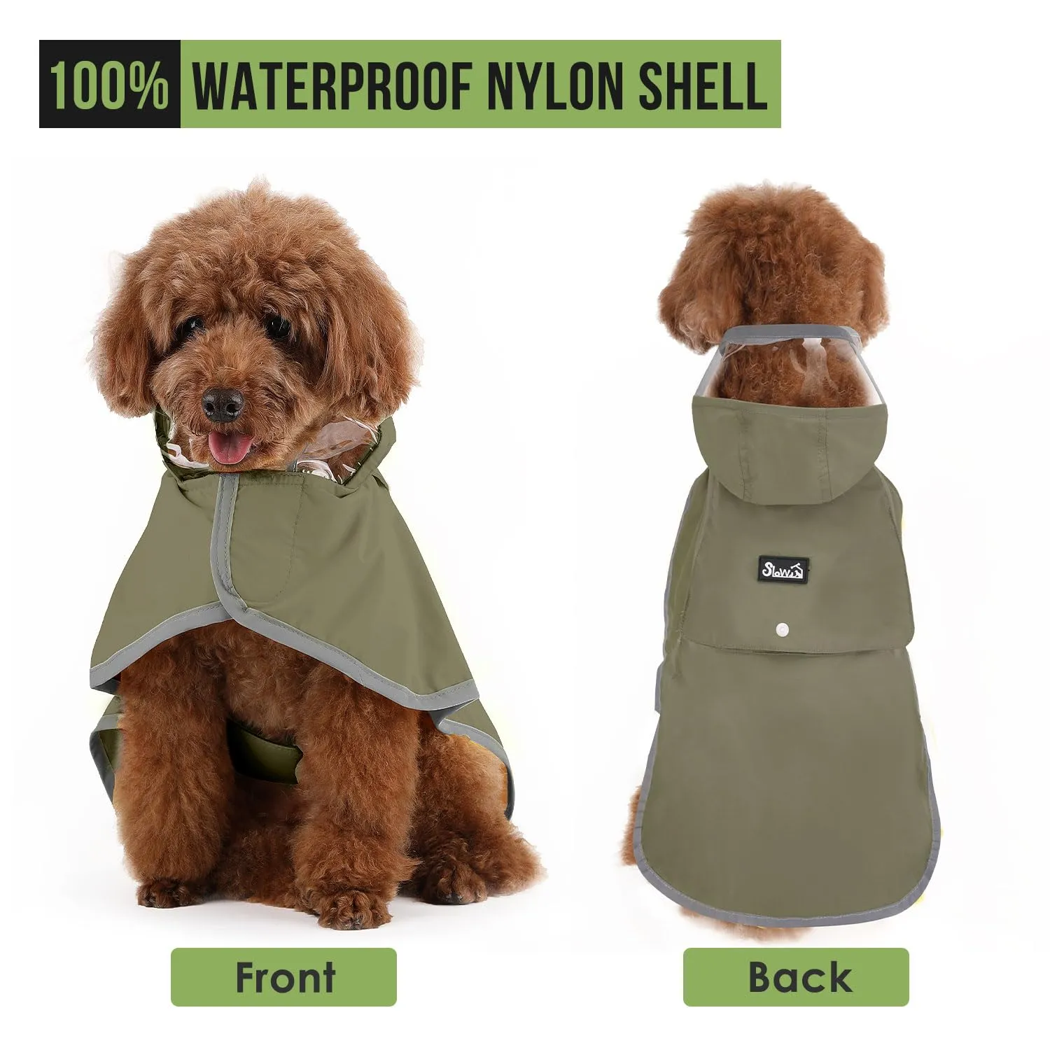 SlowTon Impermeabile per cani - Impermeabile leggero e portatile con cappuccio, giacca impermeabile con strisce riflettenti, poncho impermeabile regolabile senza maniche per cani di taglia piccola - immagine 3