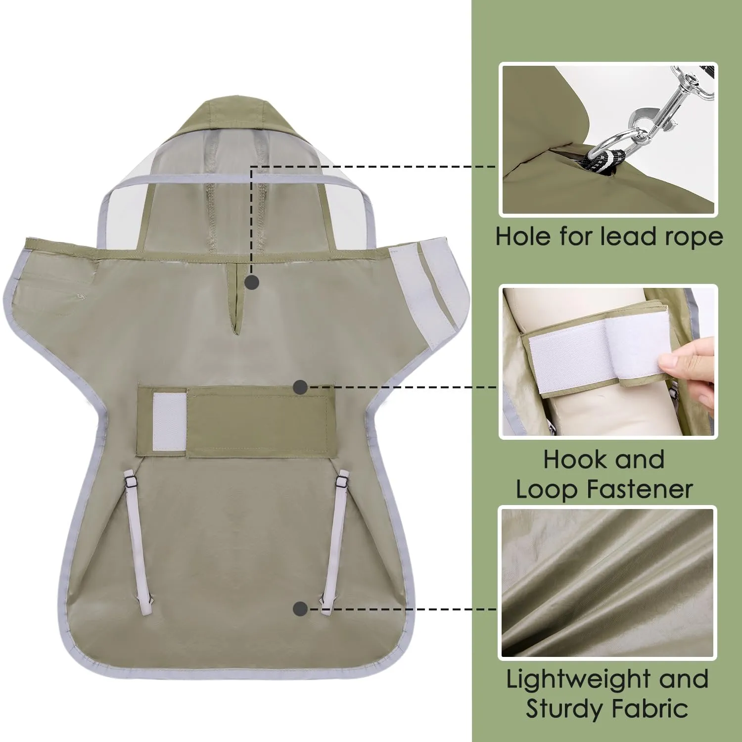 SlowTon Impermeabile per cani - Impermeabile leggero e portatile con cappuccio, giacca impermeabile con strisce riflettenti, poncho impermeabile regolabile senza maniche per cani di taglia piccola - immagine 6