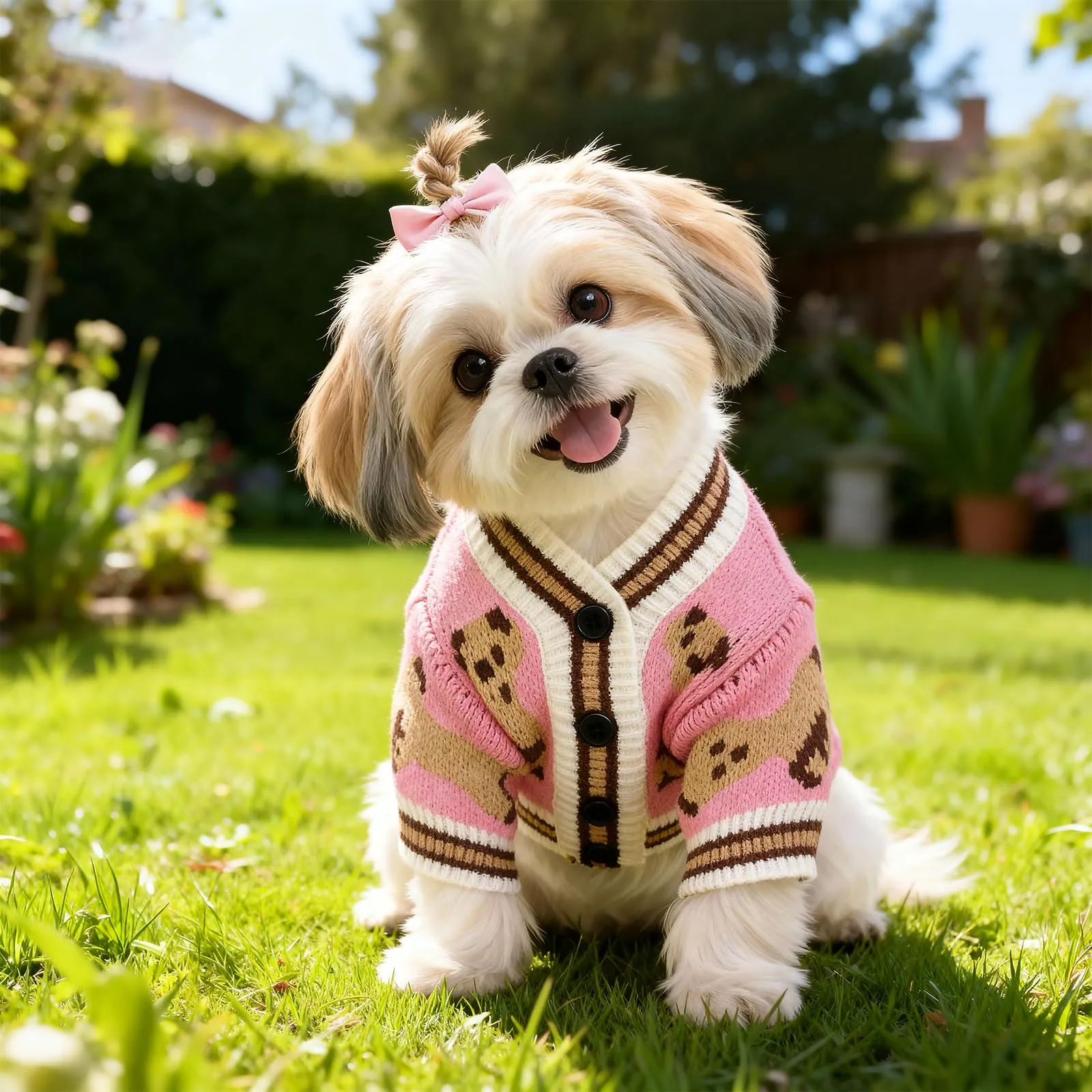 Maglione Per Cani Piccoli Lavorato A Maglia Con Motivo Orso Morbido, Rosa M - immagine 2