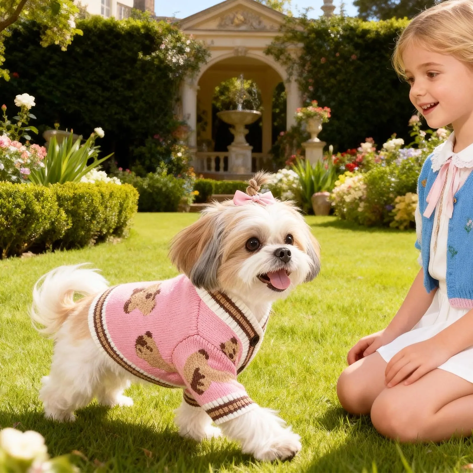Maglione Per Cani Piccoli Lavorato A Maglia Con Motivo Orso Morbido, Rosa M - immagine 3
