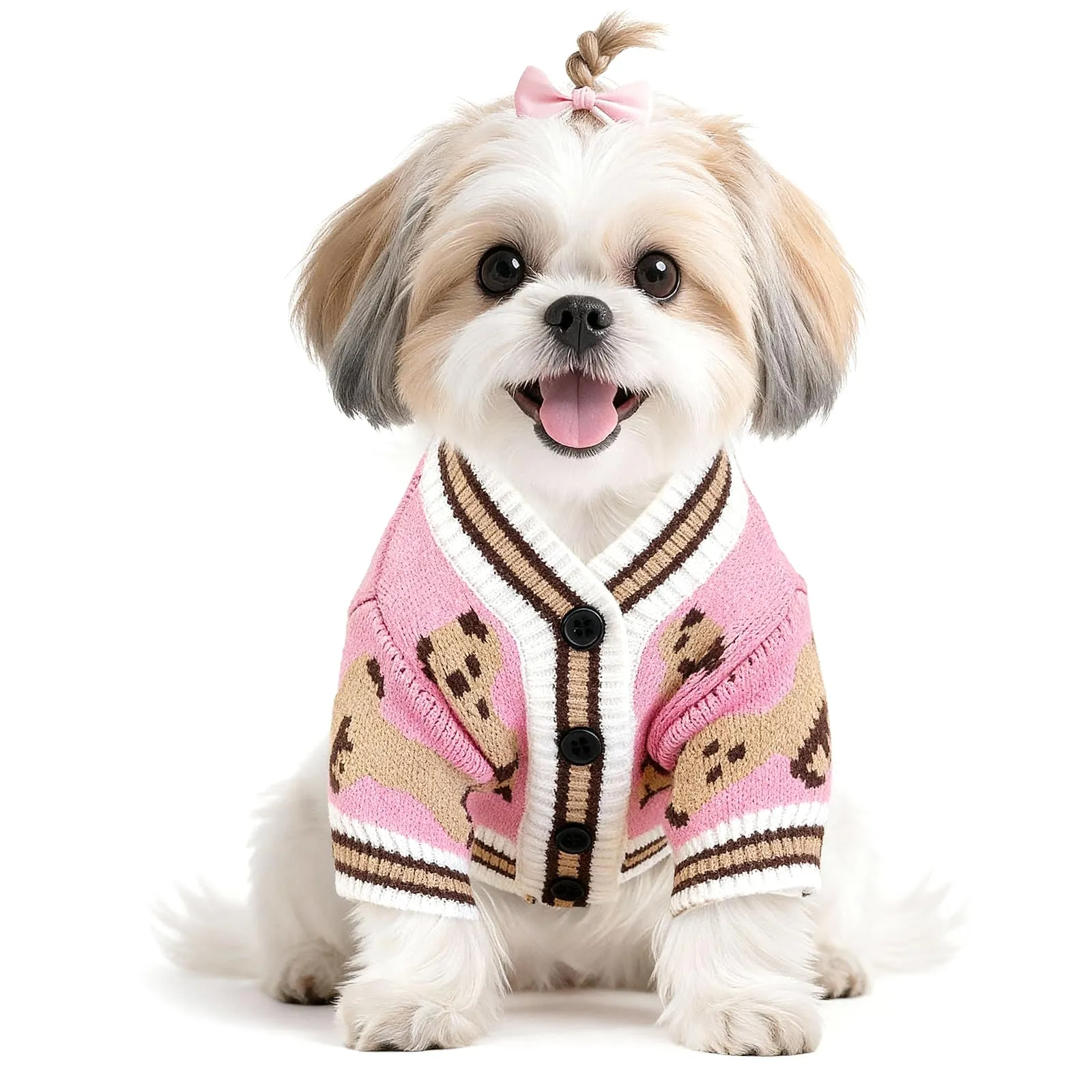 Maglione Per Cani Piccoli Lavorato A Maglia Con Motivo Orso Morbido, Rosa L - immagine 1
