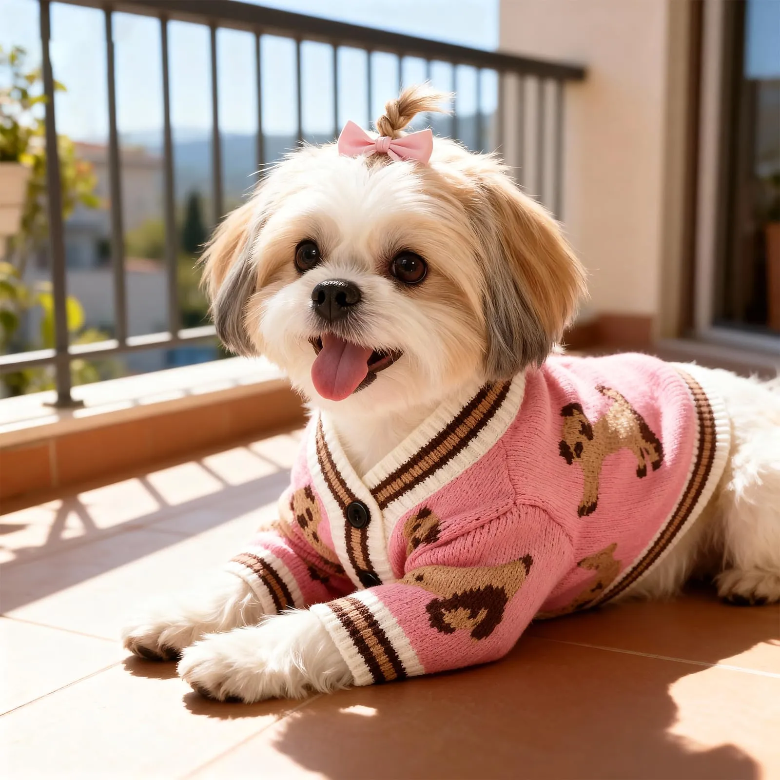 Maglione Per Cani Piccoli Lavorato A Maglia Con Motivo Orso Morbido Rosa XS - immagine 4
