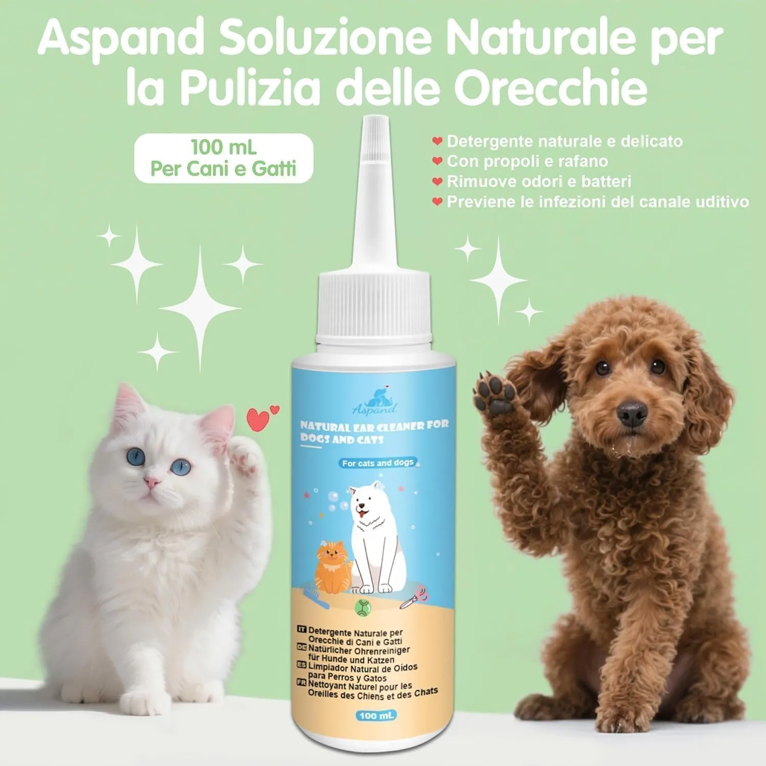 Aspand Gocce Pulisci Orecchie Cane Rimuove Cerume Odore Prurito 100ml - immagine 2